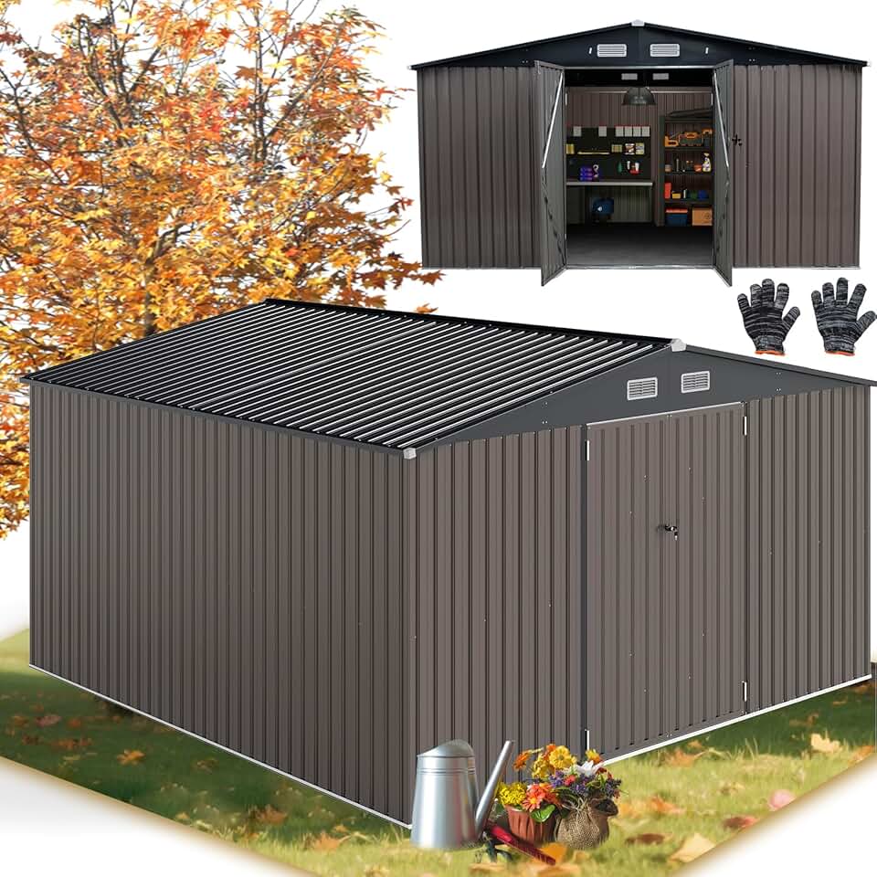 RELAX4LIFE - abri de jardin métal - 350x350x198cm - 2 portes, 12m², toit incliné, 25m³