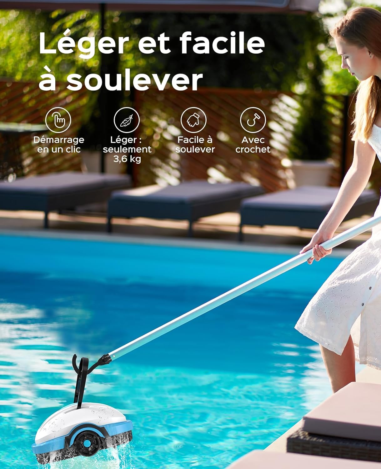 WYBOT Osprey 200 Robot Piscine,Aspirateur Piscine sans Fil,Stationnement Automatique,Moteurs Doubles Nettoyeur de Piscine,Filtration 180 µm,pour Piscines Hors Sol 50m²-Blanc