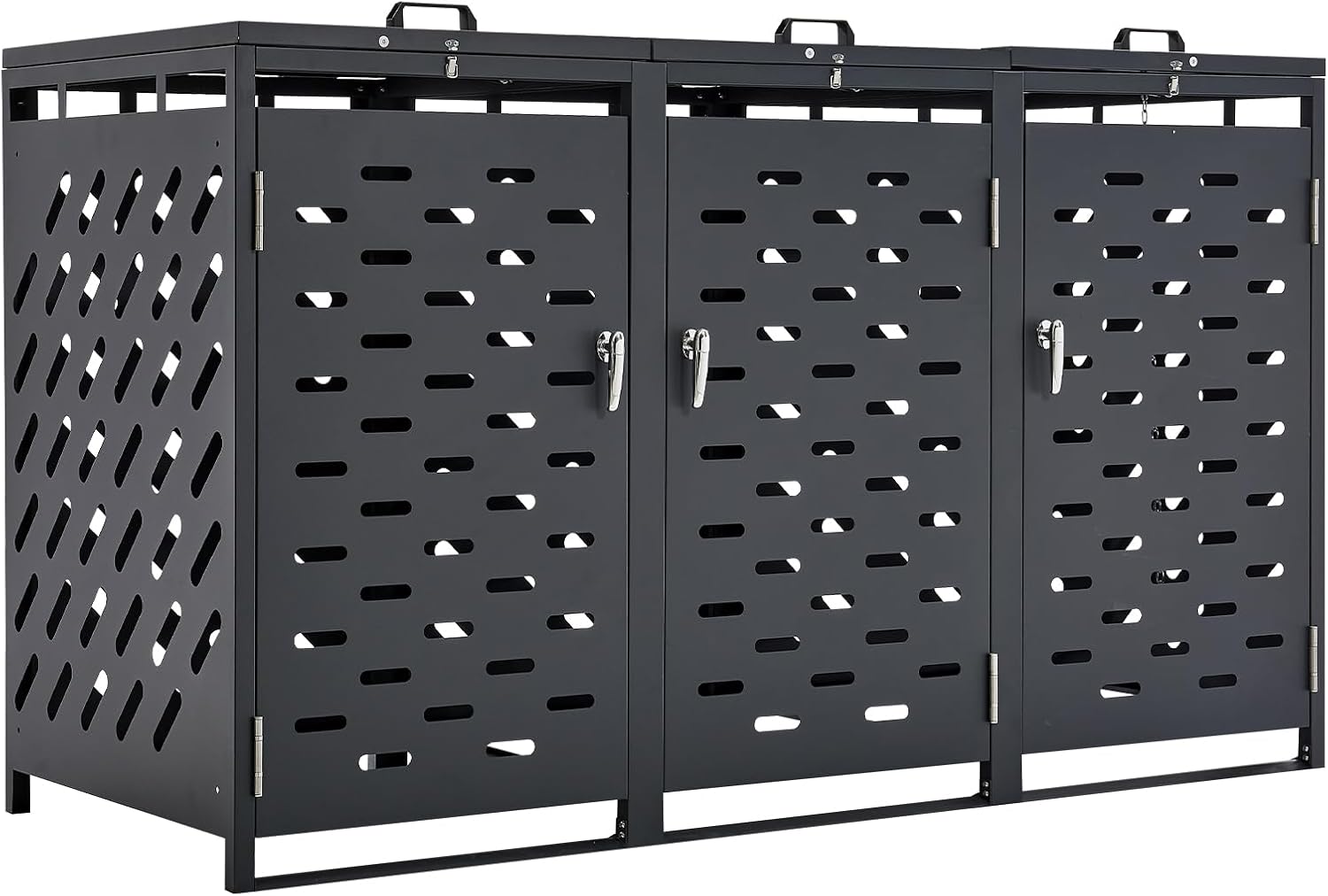 VEVOR Abri pour poubelles, 3 x 240 L, Rangement pour poubelles Horizontal, avec Couvercle à chaîne, boîte de Rangement à poubelles d'extérieur, étanche et verrouillable, pour Jardin, Cour et terrasse