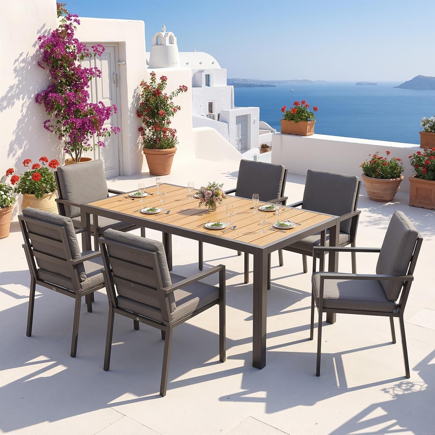 JUMMICO - Table de jardin teck 150x80cm aluminium antirouille, extérieur