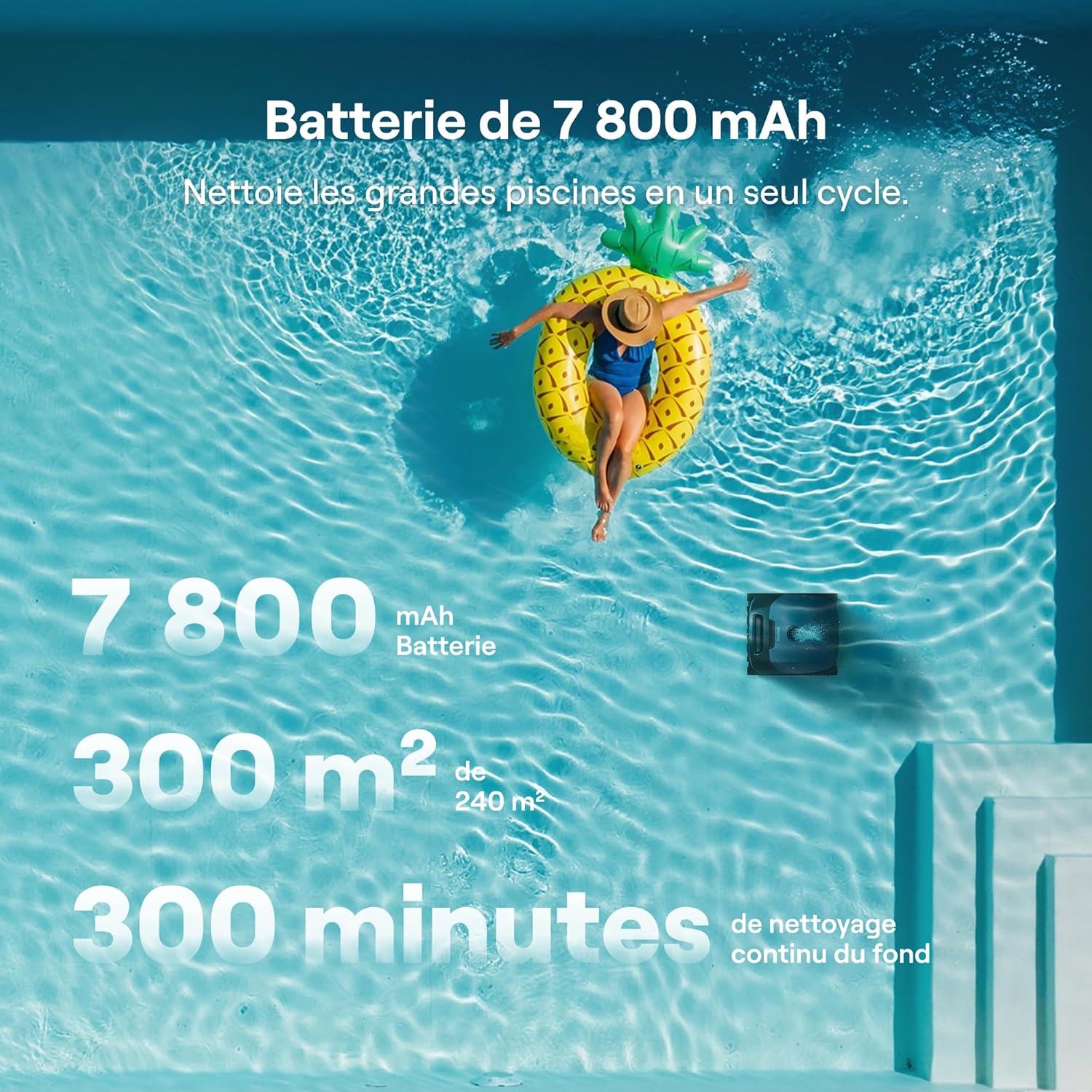 Beatbot Sora 10 Robot piscine sans fil — Fond/parois/ligne d'eau/plages immergées, puissance d'asp. 25 700 LPH, stationnement intelligent à la ligne d'eau, capacité du filtre 5L, 300 min, Bleu Profond