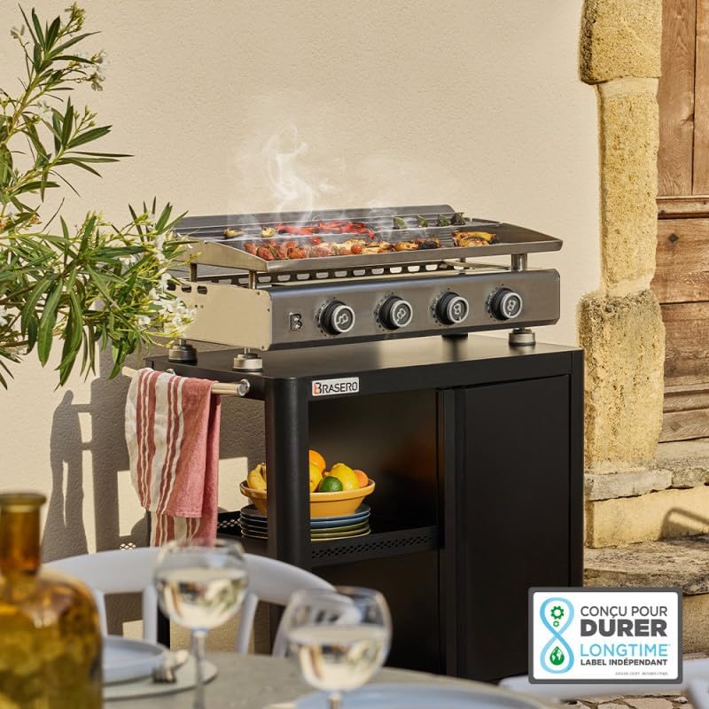 Brasero - Silvia EVO - 84x34 cm - 4 feux inox, grille, tiroir graisse, 10,6 kW
