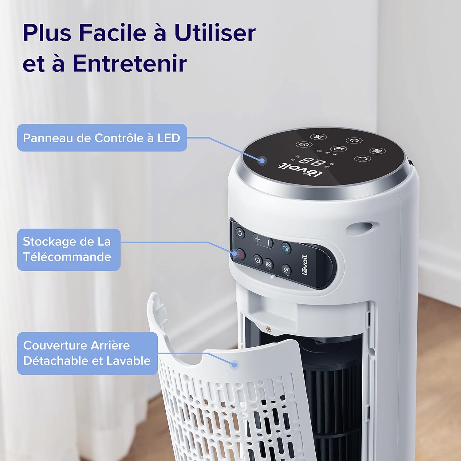 LEVOIT - ventilateur colonne série silencieuse 92cm - 5 vitesses, 4 modes, télécommande, oscillant 90°, 33W