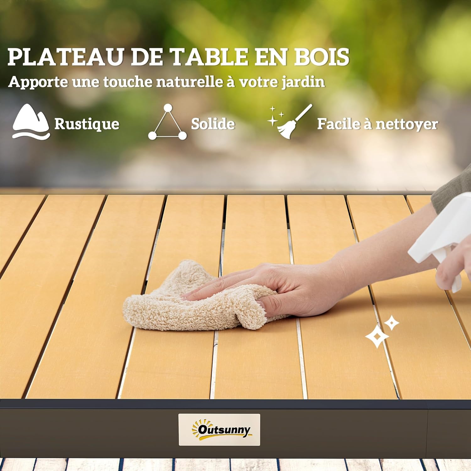 Outsunny – Table de jardin pour 8, 190x90x74 cm, aluminium, bois naturel