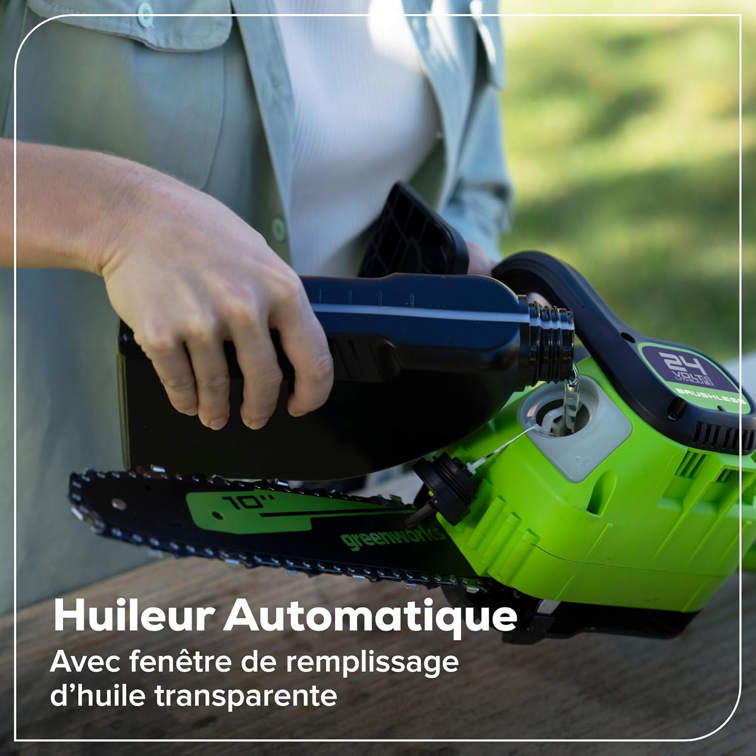 Greenworks 24V Scie à Chaîne Sans Fil, Scie Électrique à Batterie Brushless 25cm avec Graissage Automatique, Vitesse de Chaîne 7.8m/s, Outil Seulement