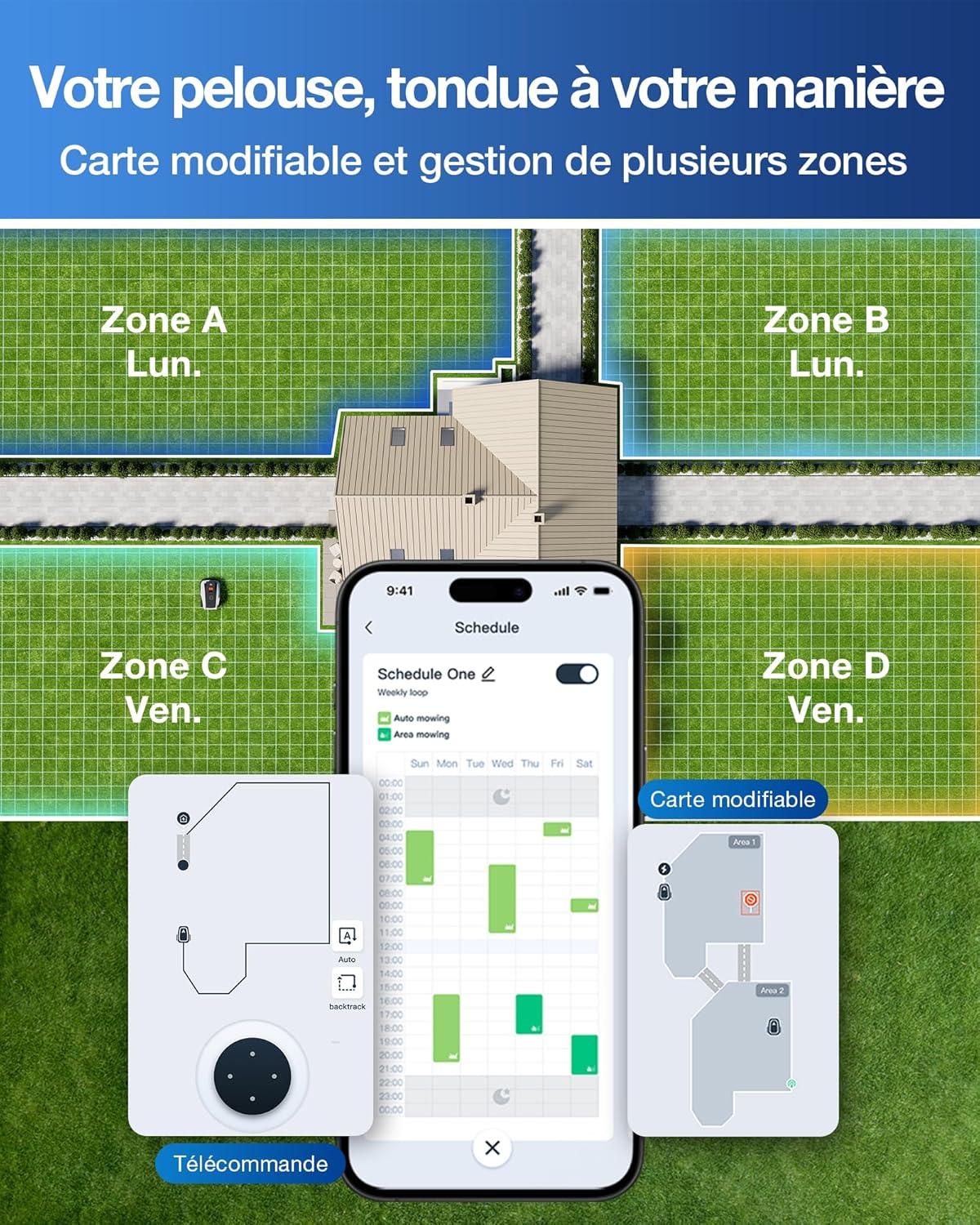 ECOVACS - O600 RTK Care Kit - 600 m² - Robot tondeuse RTK, IA, appli