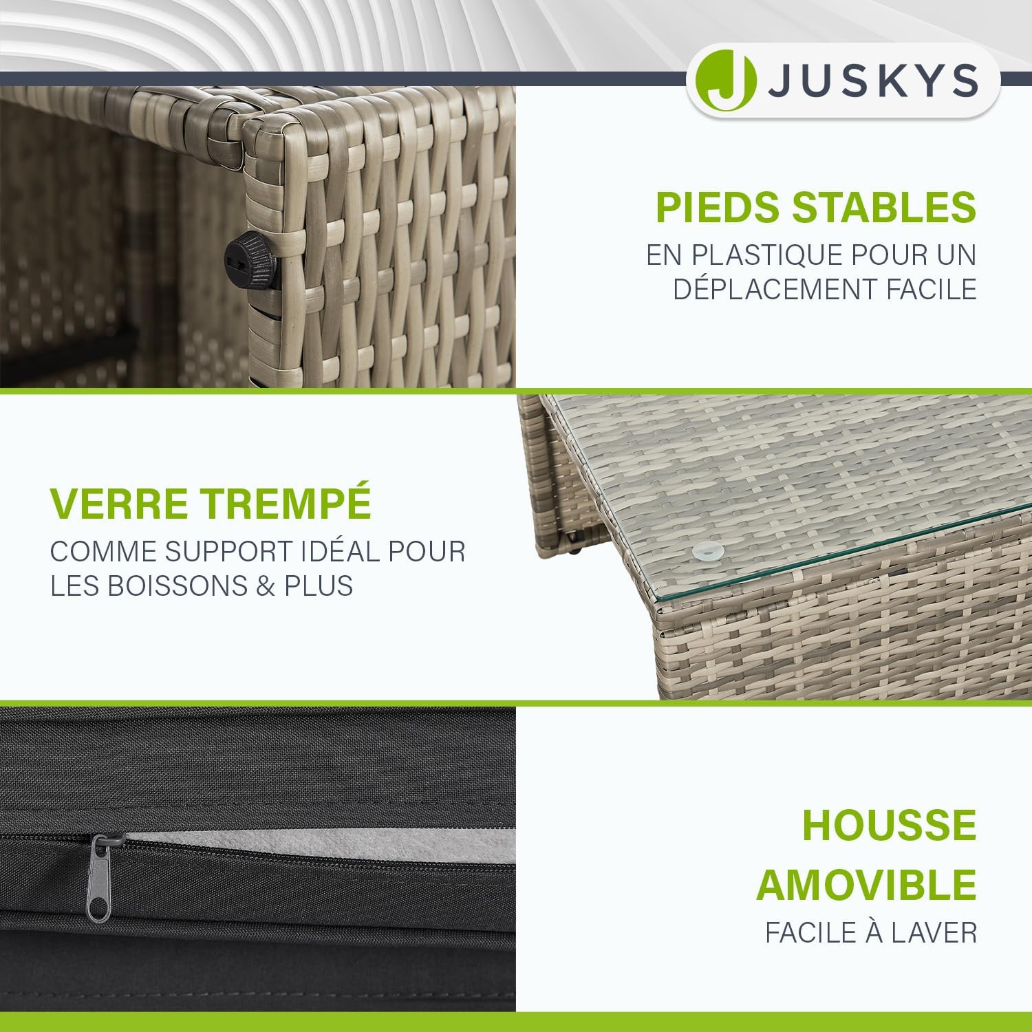 Juskys - Salon de jardin Salou - 6 places, polyrotin, table, coussins, résistant intempéries, gris