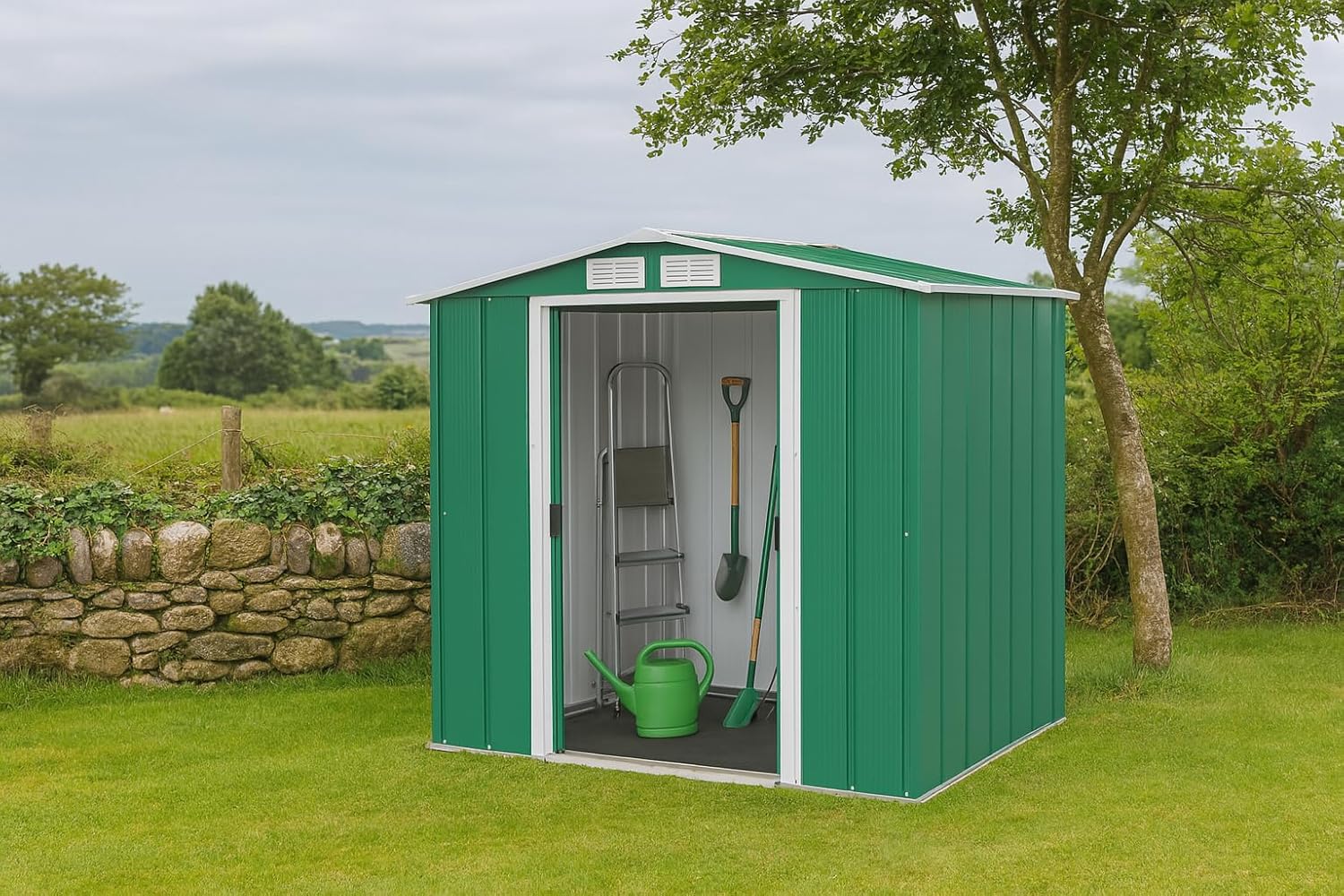 Duramax ECO 6 x 6 (3.33 m²) Abri de Jardin en Métal Galvanisé à Chaud, Abri de Stockage d'Outils, Structure de Toit Renforcée, Abri en Métal Sans Entretien, Vert