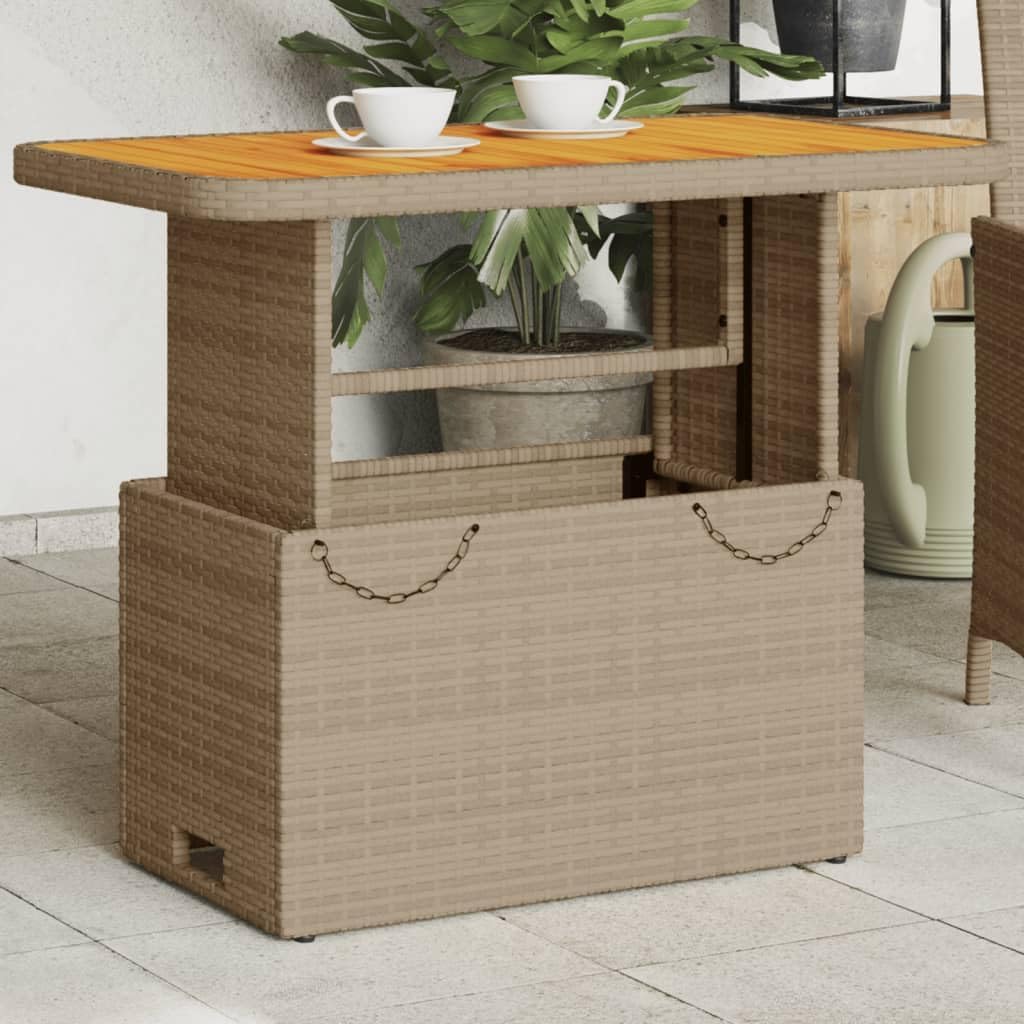 vidaXL Table de Jardin, Table Basse, Table à Manger, Meuble de Terrasse Cour Balcon Patio Extérieur, Beige Résine Tressée et Bois Acacia