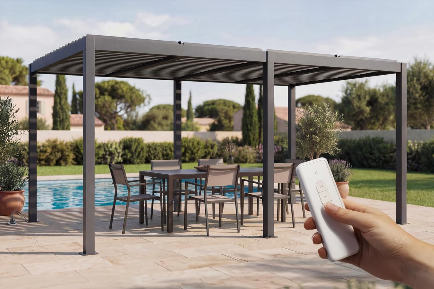 Cazeboo - AGOSTA série - pergola motorisée 5x3m LED aluminium gris AGOSTA