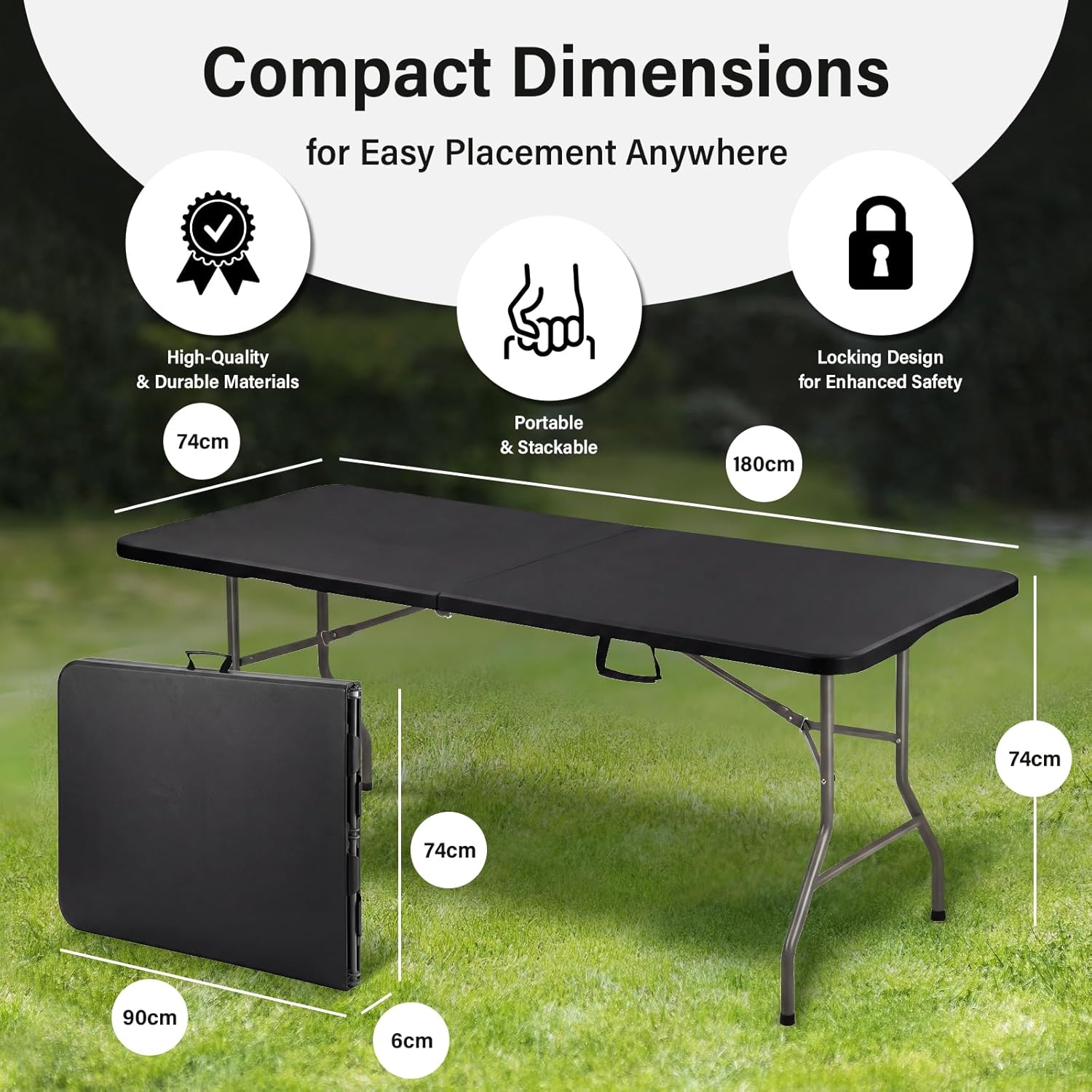 TEENO - Barbecue charbon grand format + table pliante 180x74x74 cm - gants inclus