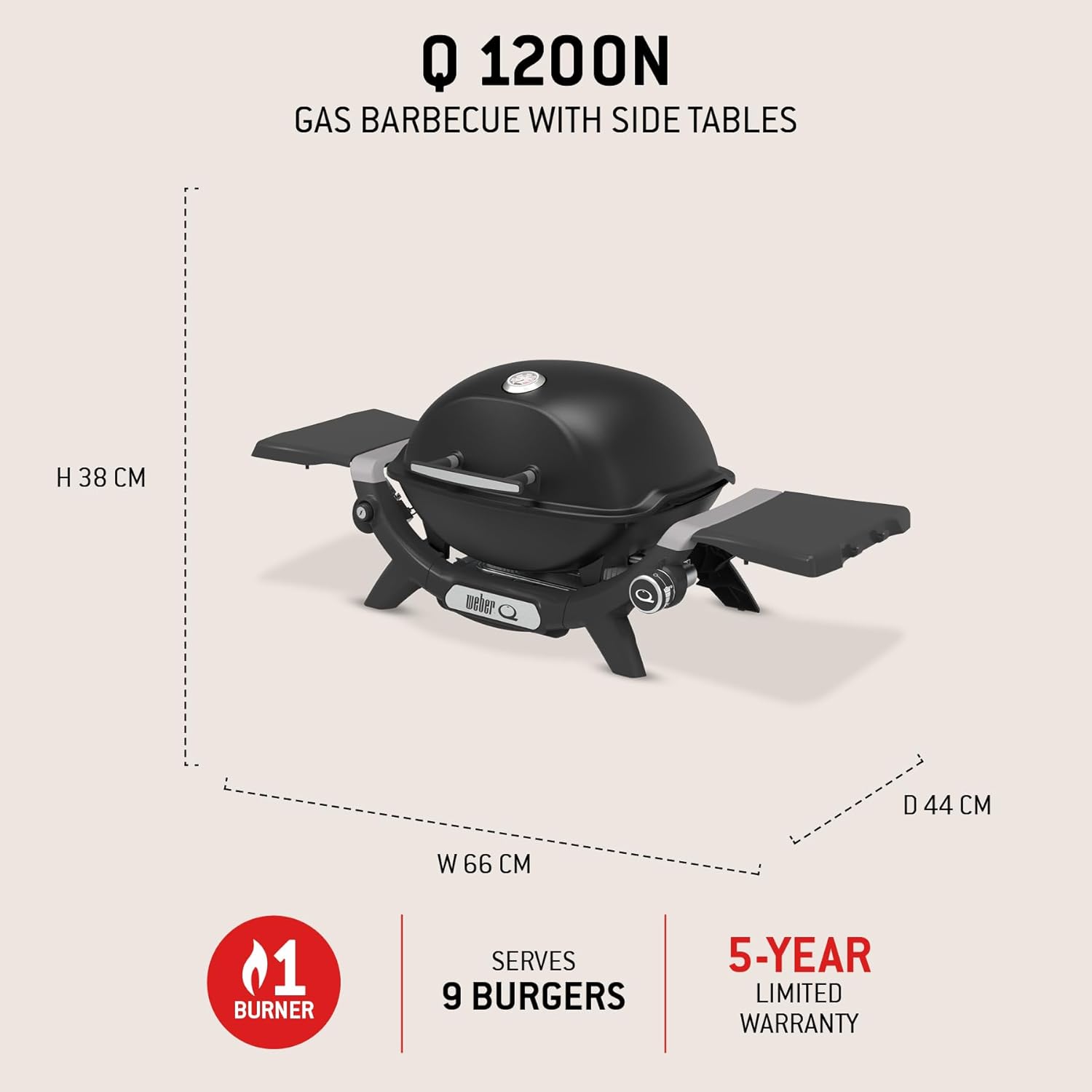 Weber - Q 1200N - barbecue gaz compact, fonte émaillée, allumage électronique