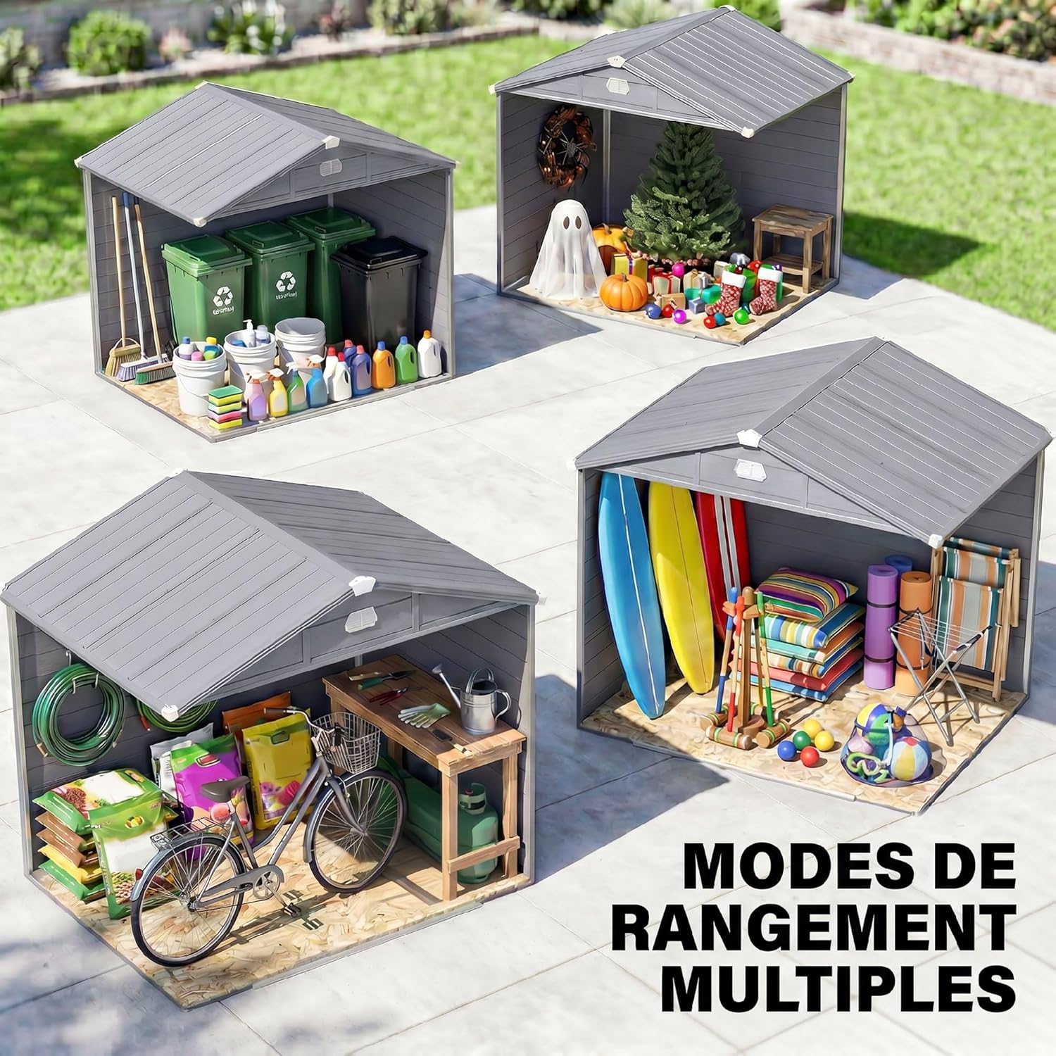 Outsunny - abri de jardin résine 240x190x228cm - 4,6m², fondation alu, portes loquet, 3 fenêtres