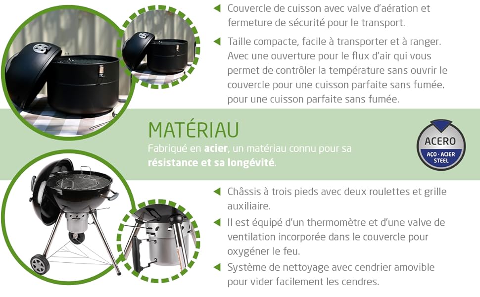 Amig - Fireplus Barbecue au Charbon de Bois ou au Bois | Barbecue avec Roues et Plateaux Latéraux