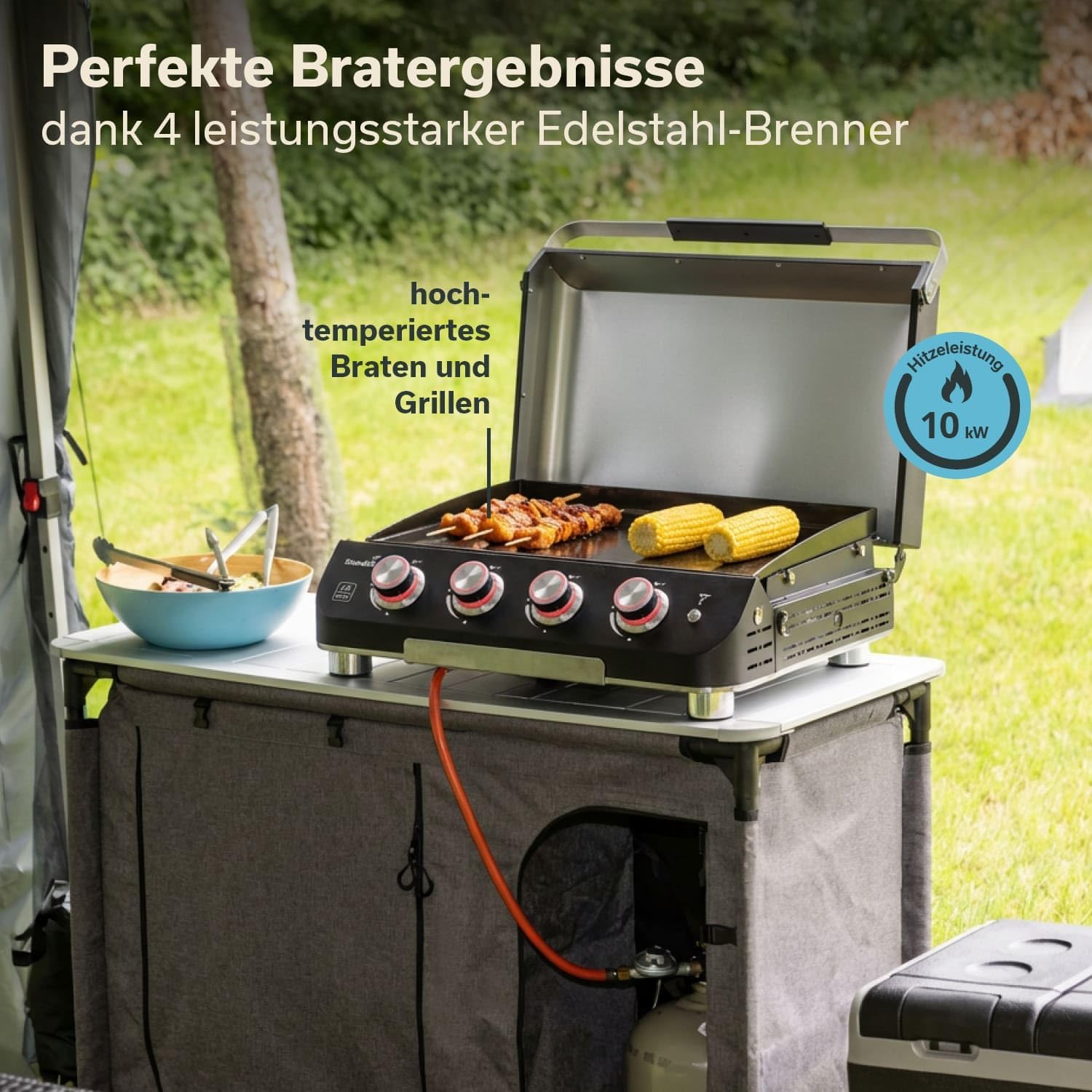 Skandika - Palo série - plancha gaz 4 brûleurs, couvercle BBQ - transportable