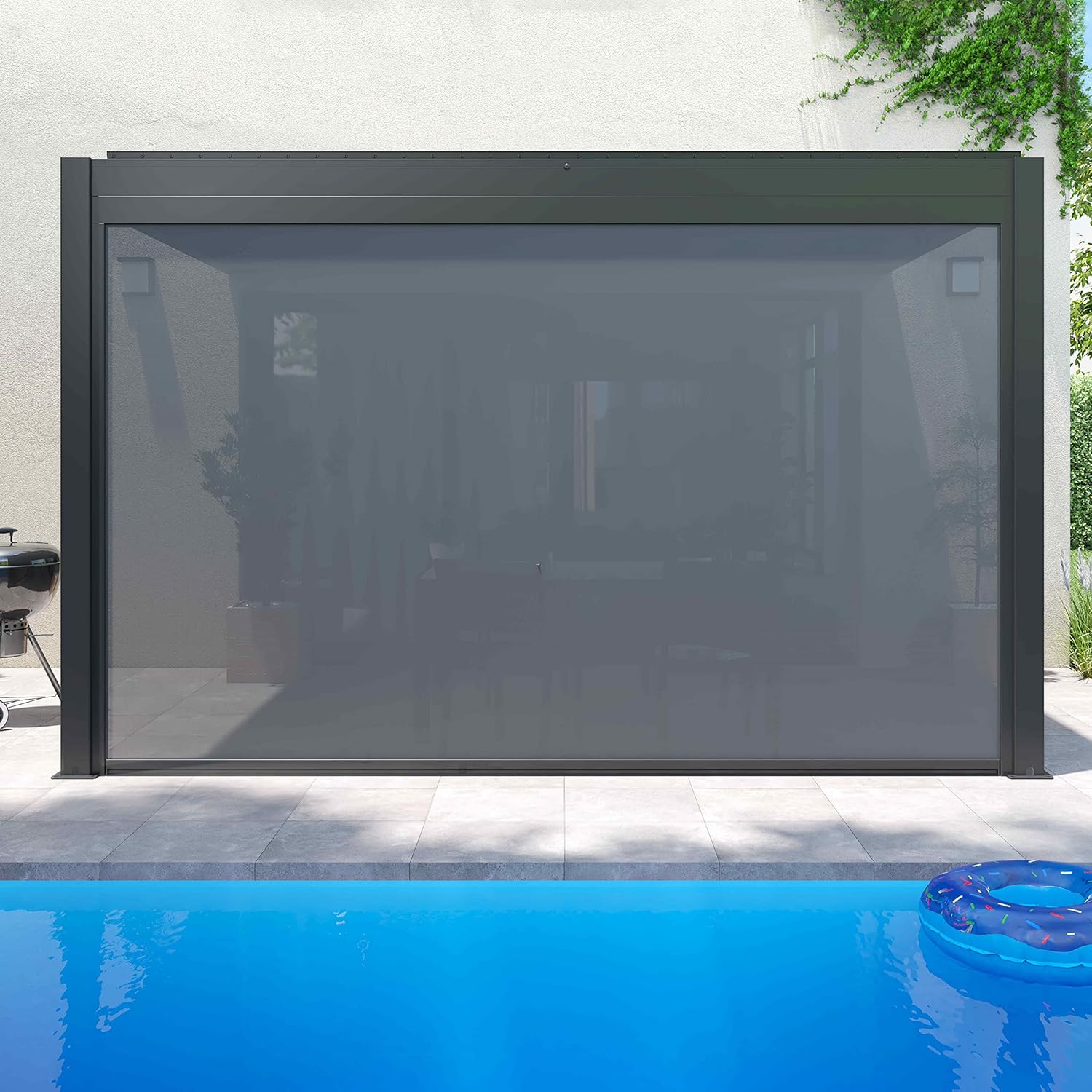 Oviala - Pergola bioclimatique adossée - 3x4m - 3 stores gris