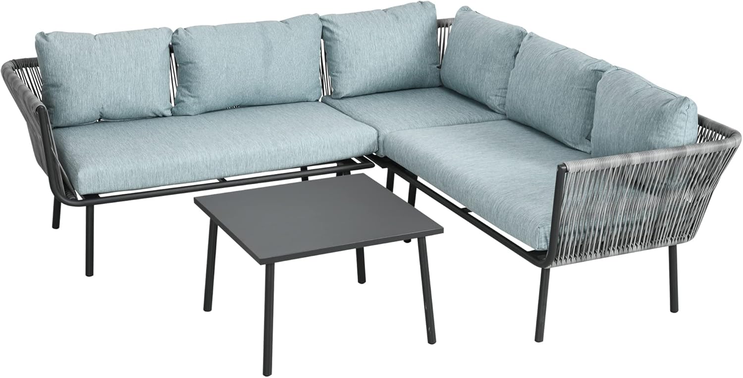 Outsunny - Salon de jardin d'angle résine tressée 4 places - alu, coussins inclus, gris