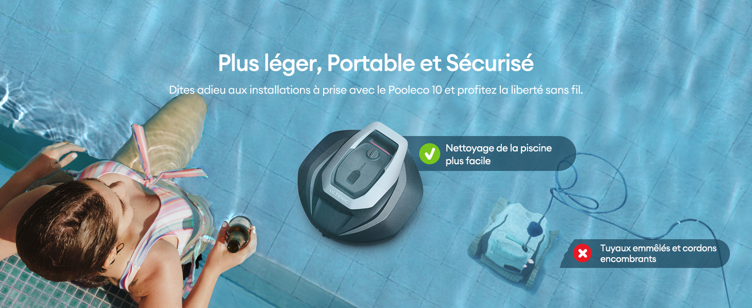 Le texte se lit comme suit : « Plus léger, portable et sécurisé ». Scène sous-marine montrant un équipement de plongée sous-marine avec dispositif de surveillance numérique et indicateurs de sécurité.
