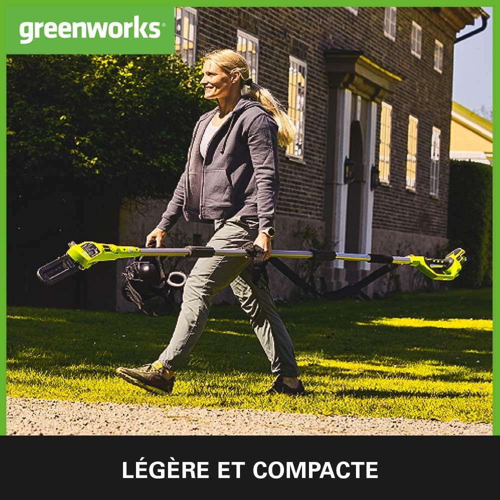 Greenworks G40PSF Élagueuse sur perche, Longueur des barres 8-Pouces (20 cm), Vitesse 8 m/s, 3,64 kg, Graisseur Automatique, Portée 2.58 m SANS Batterie 40V Ni Chargeur, Garantie 3 Ans