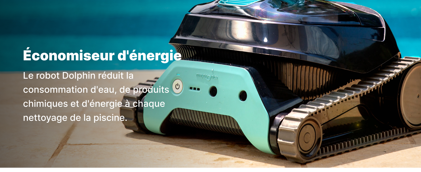 avec dessus noir et base turquoise, doté de roues crantées pour le nettoyage et l'entretien automatisés de la piscine