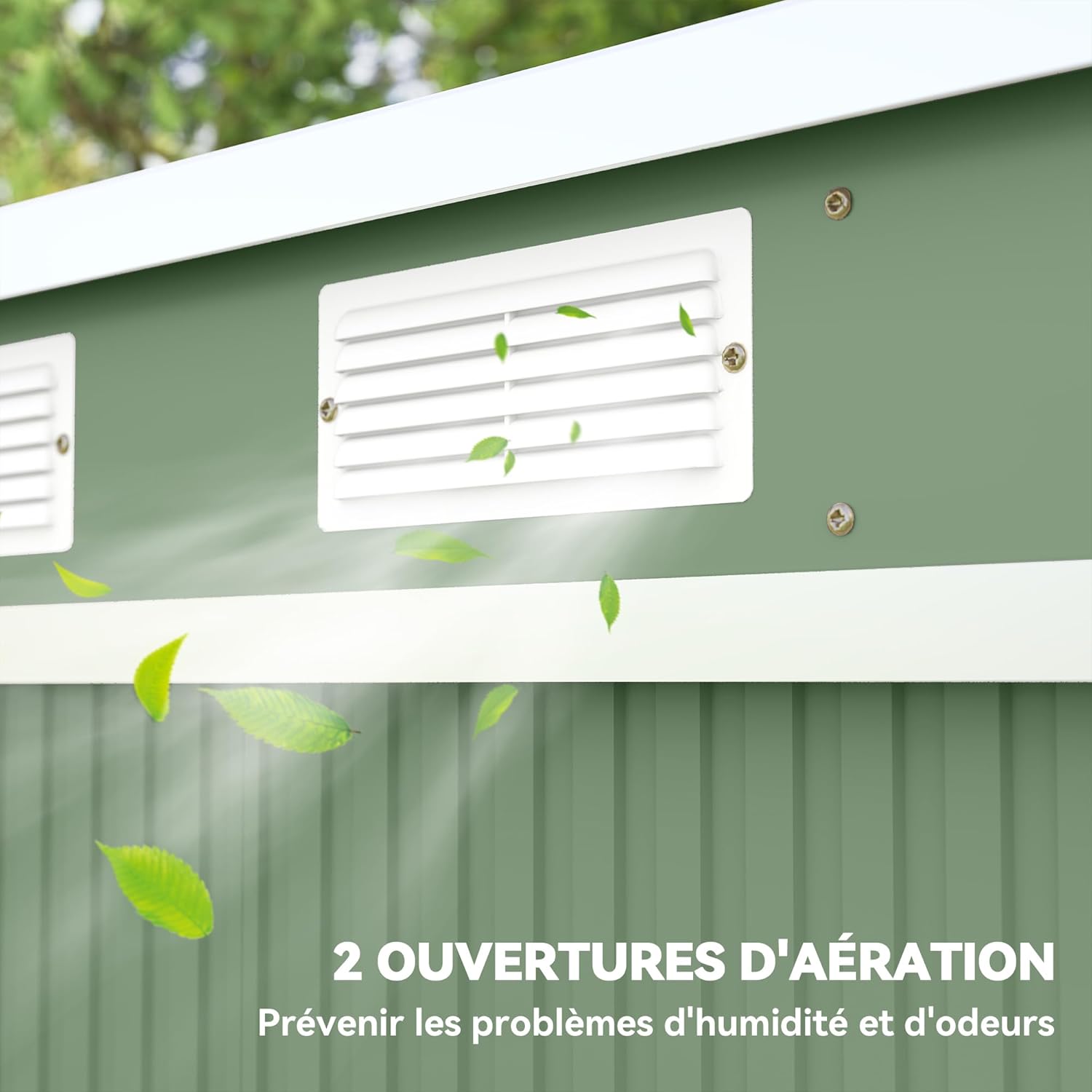 Outsunny Abri de Jardin en Acier galvanisé L 2,77 m² avec kit de Fondation 213 x 130 x 172 cm, cabane de Jardin cabanon Rangement Outils Portes coulissantes verrouillables et aérations, Vert