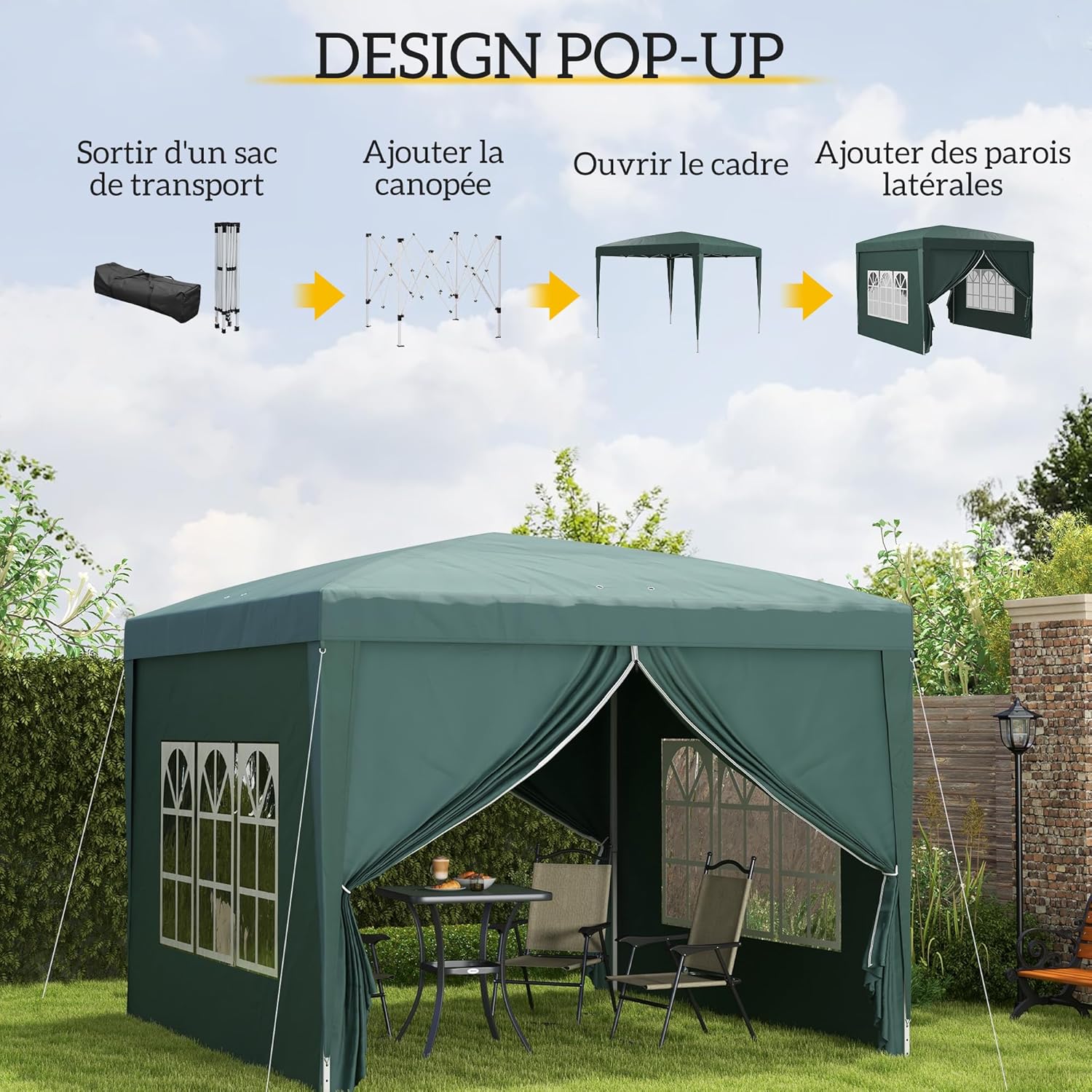 Outsunny - tonnelle pop-up série jardin - 3x3m - 4 parois amovibles, sac transport