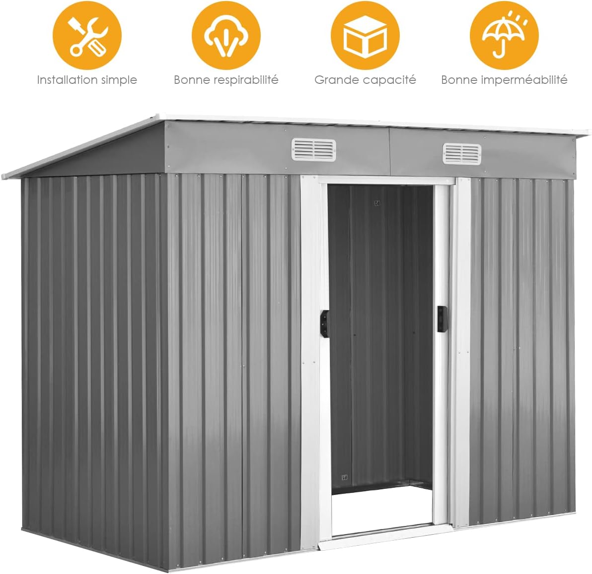 COSTWAY - abri de jardin extérieur, 238x131x181 cm, 2 portes coulissantes