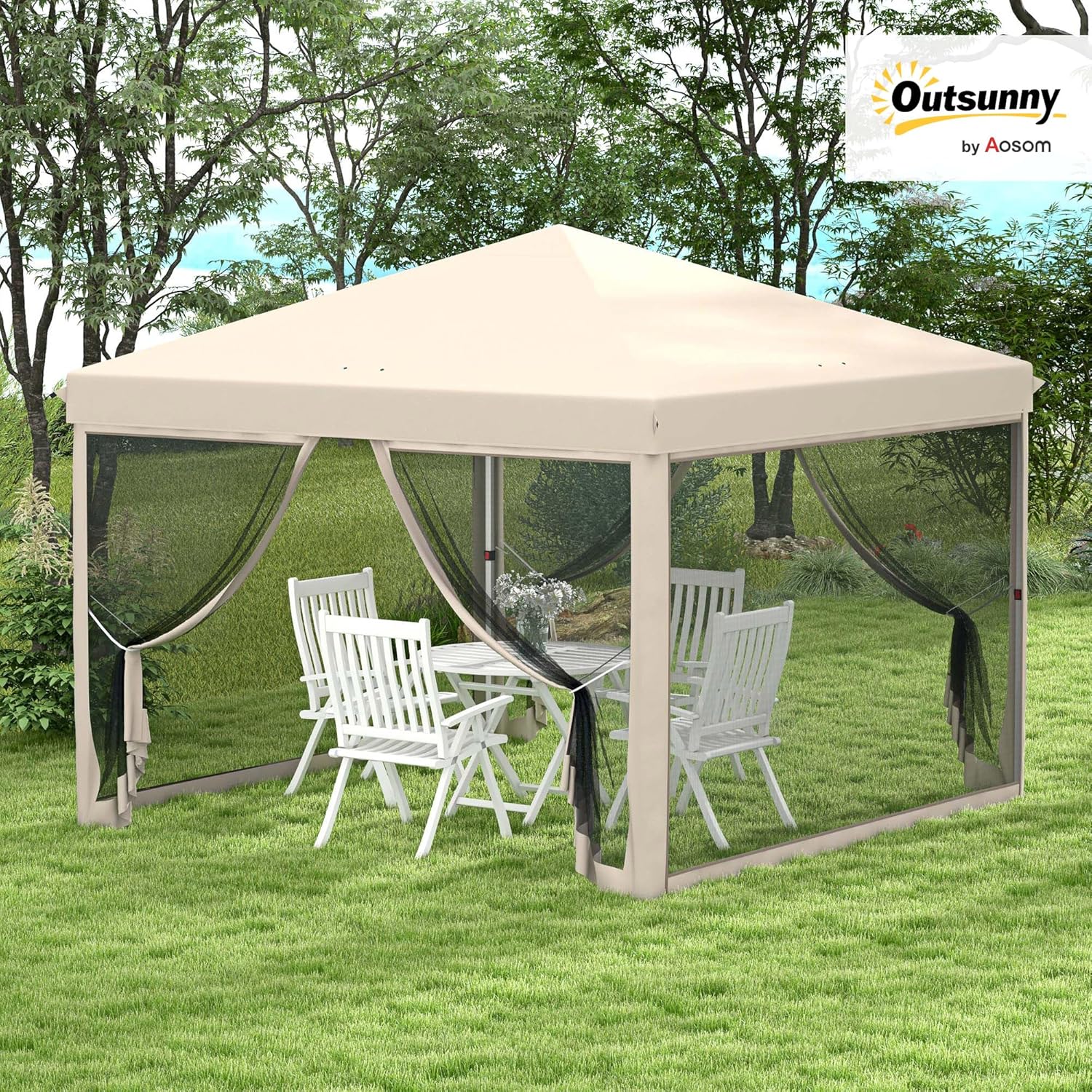 Outsunny - tonnelle pliante Style Colonial 3x3x2,65m, moustiquaires, sac