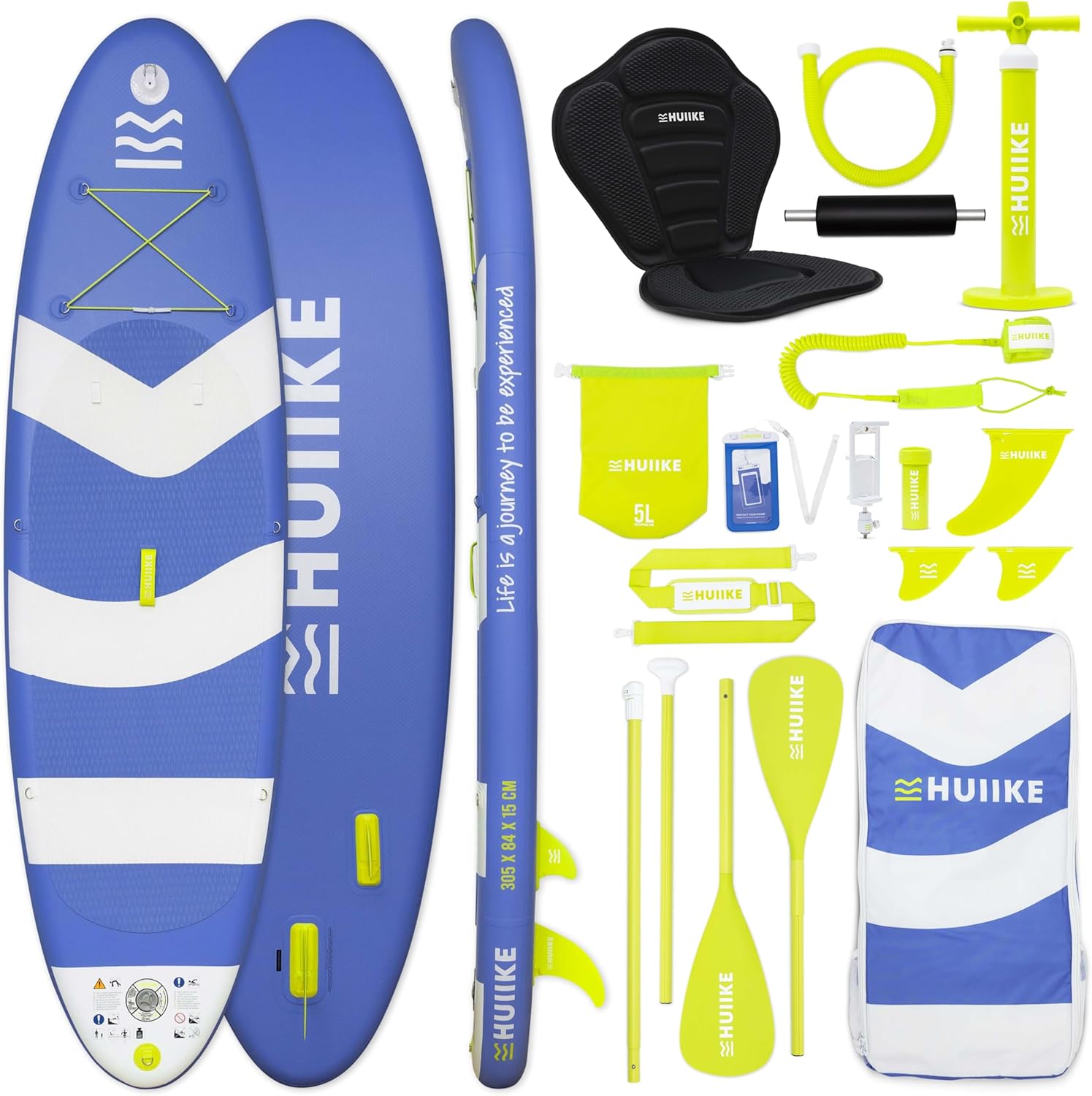 HUIIKE Paddle Gonflable Adulte avec Accessoires Inclus, Pagaie, Ailerons, Pompe. Planche de Stand Up Paddle Grande Stabilité et Résistance. 305 x 84 x 15 cm, Jusqu'à 130 kg