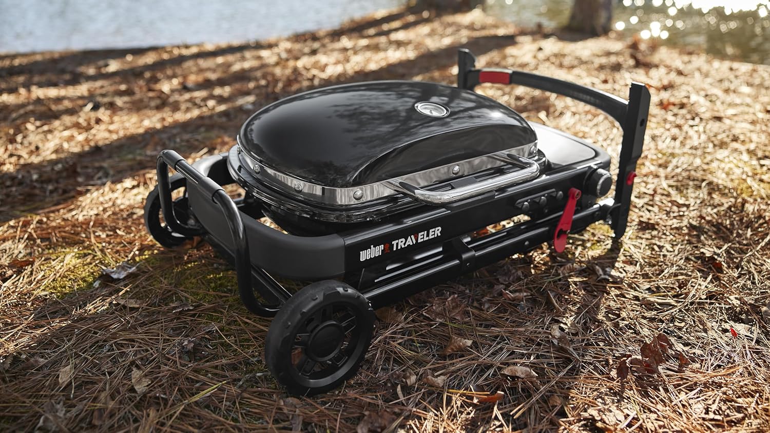 Weber - Traveler Compact - 52x36 cm - barbecue gaz pliable portable, 1 brûleur, thermomètre intégré