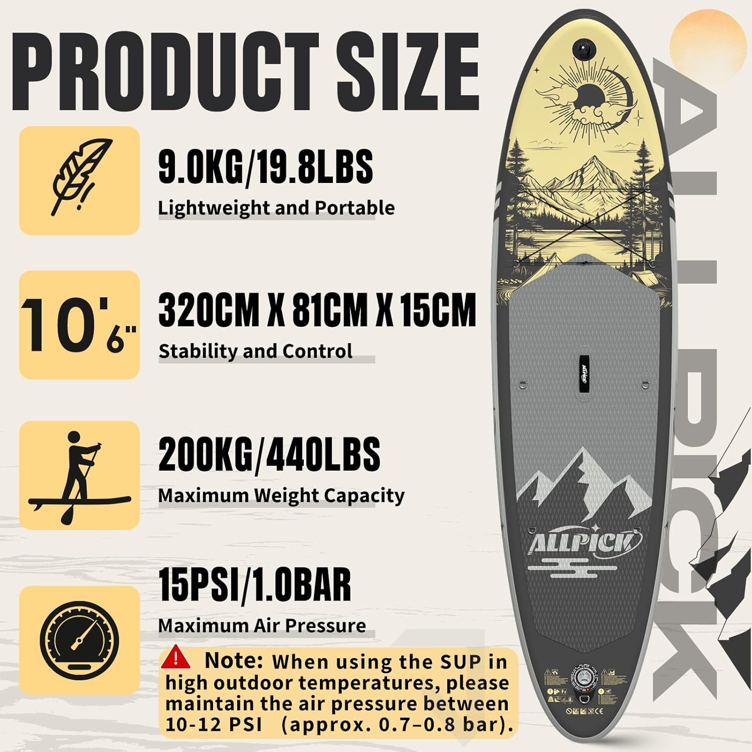 ALLPICK - Paddle gonflable 320 cm, kit complet, 200 kg, caméra, ALLPICK320