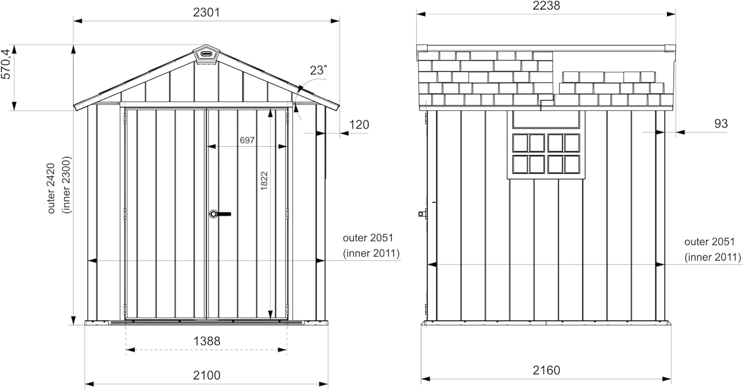 KETER - Oakland abri de jardin résine 4,5 m² double porte bois 757