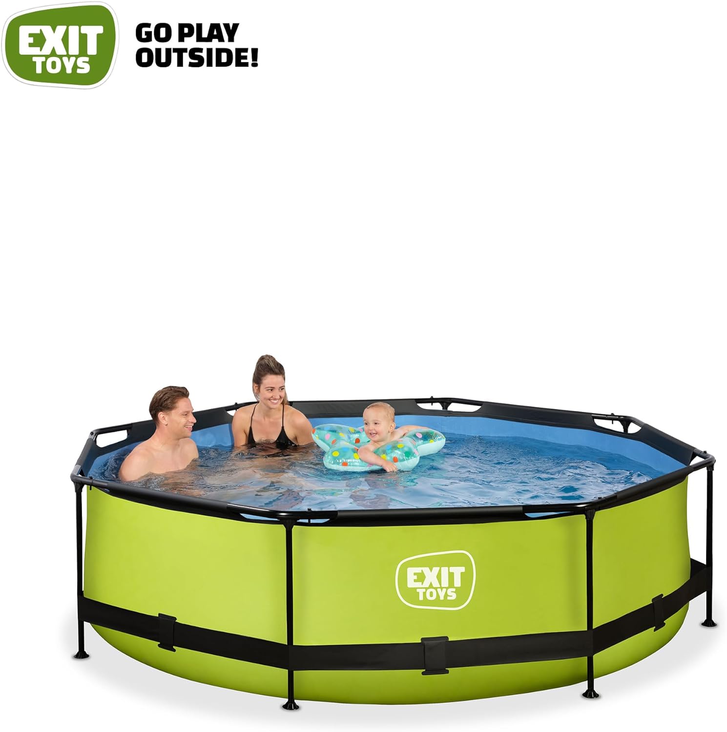 EXIT Toys - Piscine Tubulaire Lime - 300x76cm - Pompe filtrante, entrée basse, cadre stable, vert