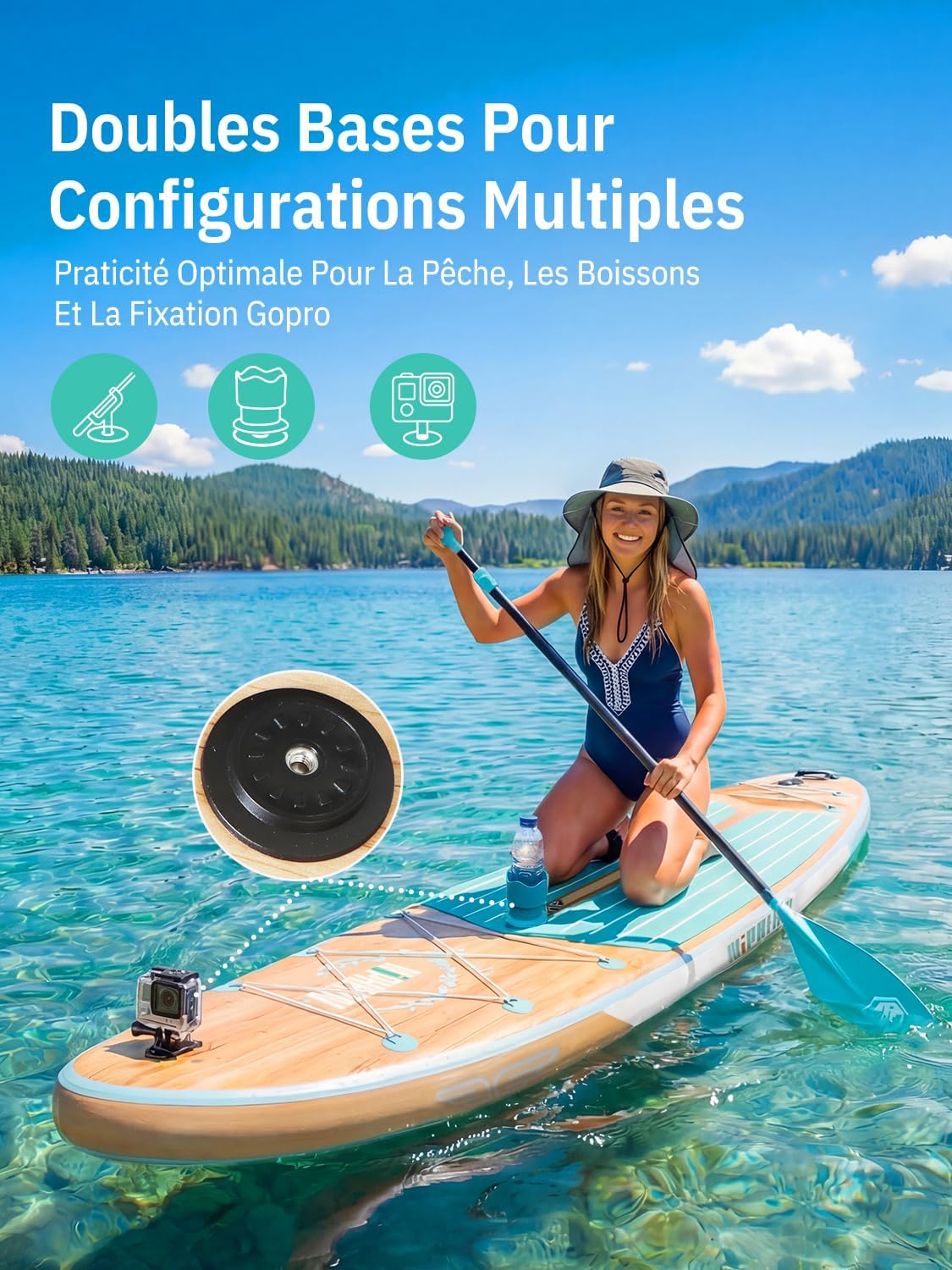 Niphean Extra Large Paddle Gonflable, Sup à 2+1 Personnes/Famille, Planches de Stand Up Paddle Gonflables avec (Idéal Débutant) Aileron Équilibré, Housse Étanche, Paddle Gonflable Adulte, Cadeaux