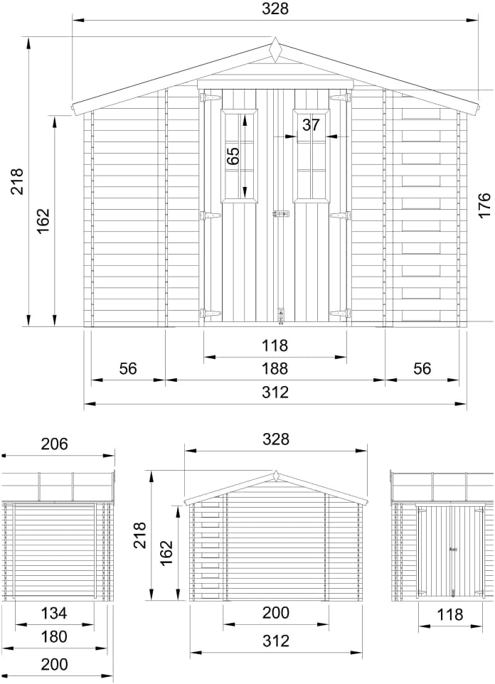 TIMBELA - série M389 - 206x328x218 cm - Abri bois, range bûches, sol traité, M389C+M389G