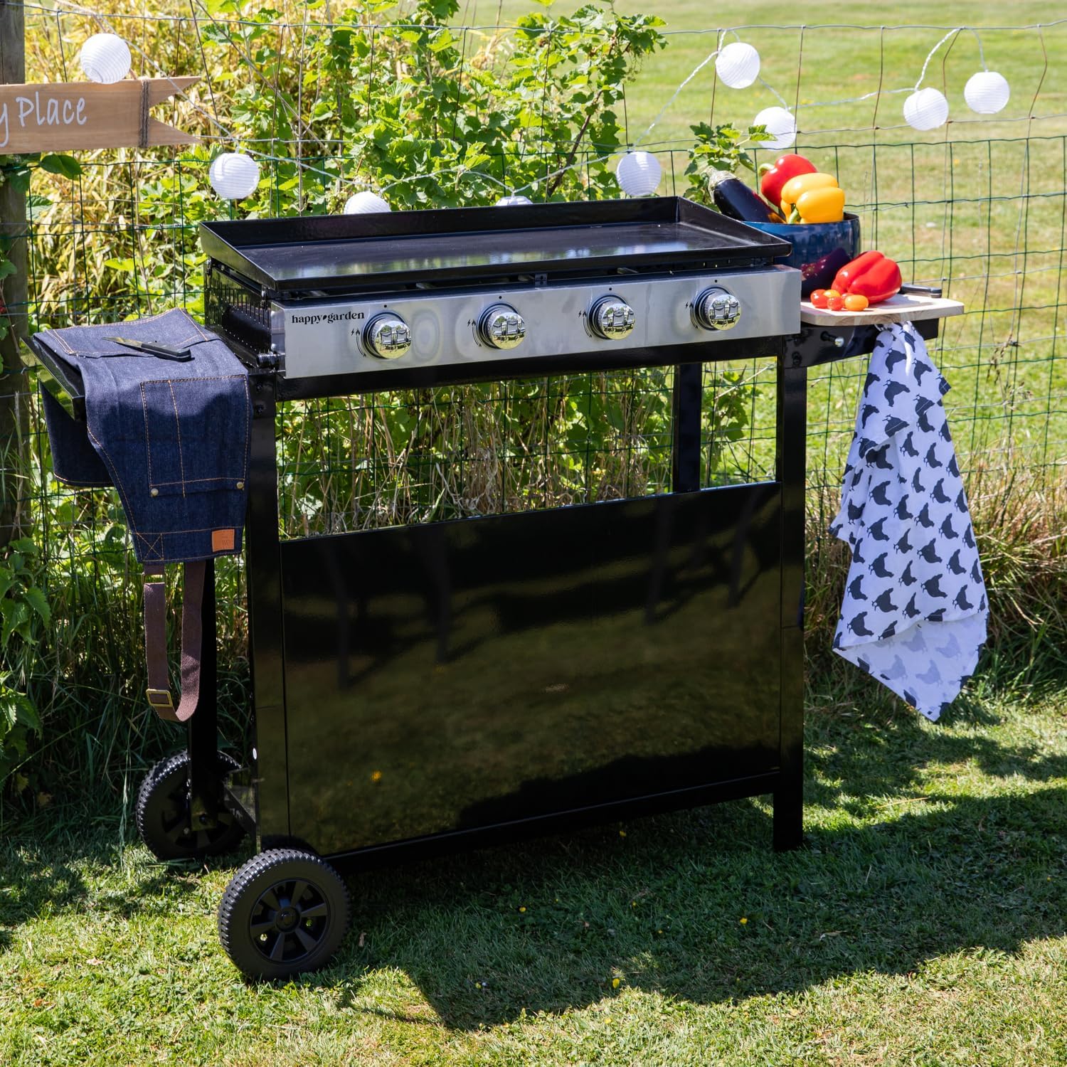 Happy Garden - Plancha Mérida 4 brûleurs avec chariot - gaz - 78x41 cm