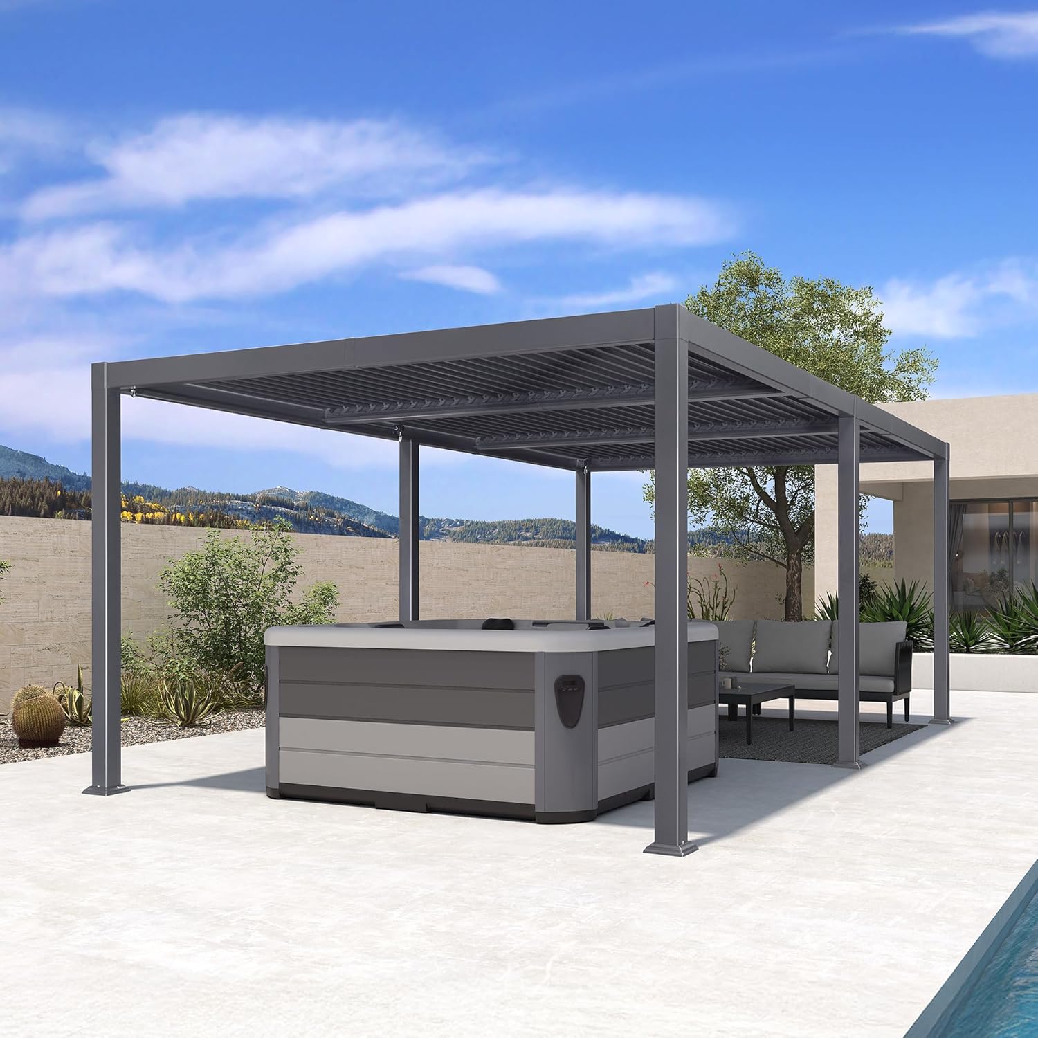 PURPLE LEAF - pergola bioclimatique - 3,5x6,35m - aluminium, lames orientables, résistante intempéries