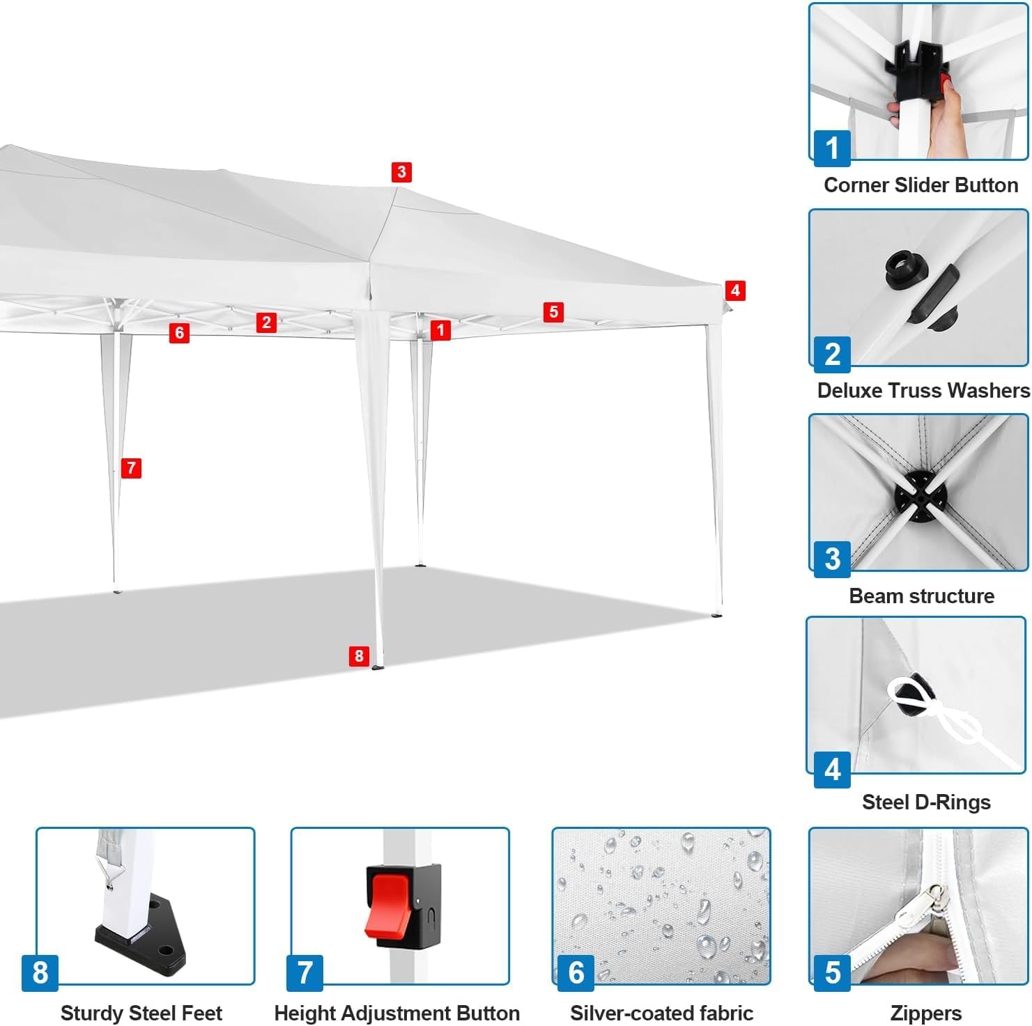 COBIZI - tonnelle pliante série - 3x6 m - étanche, anti-UV, 6 parois