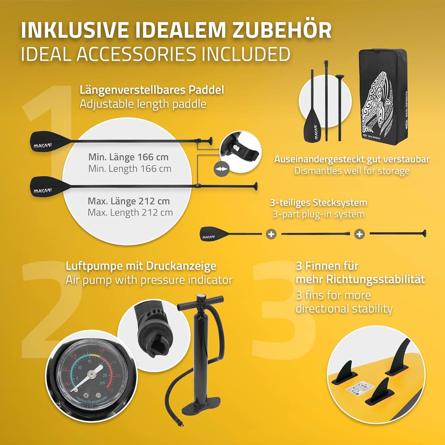 ECD Germany - stand up paddle série gonflable - 305/308/320/380 cm - PVC, 120/150 kg, 10/15 cm épaisseur
