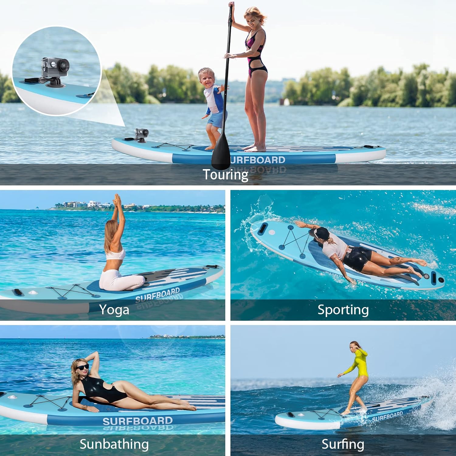 YU YUSING - Paddle gonflable adulte - 320/335cm - 2 places, siège kayak, pagaie alu, support caméra, jusqu'à 150kg