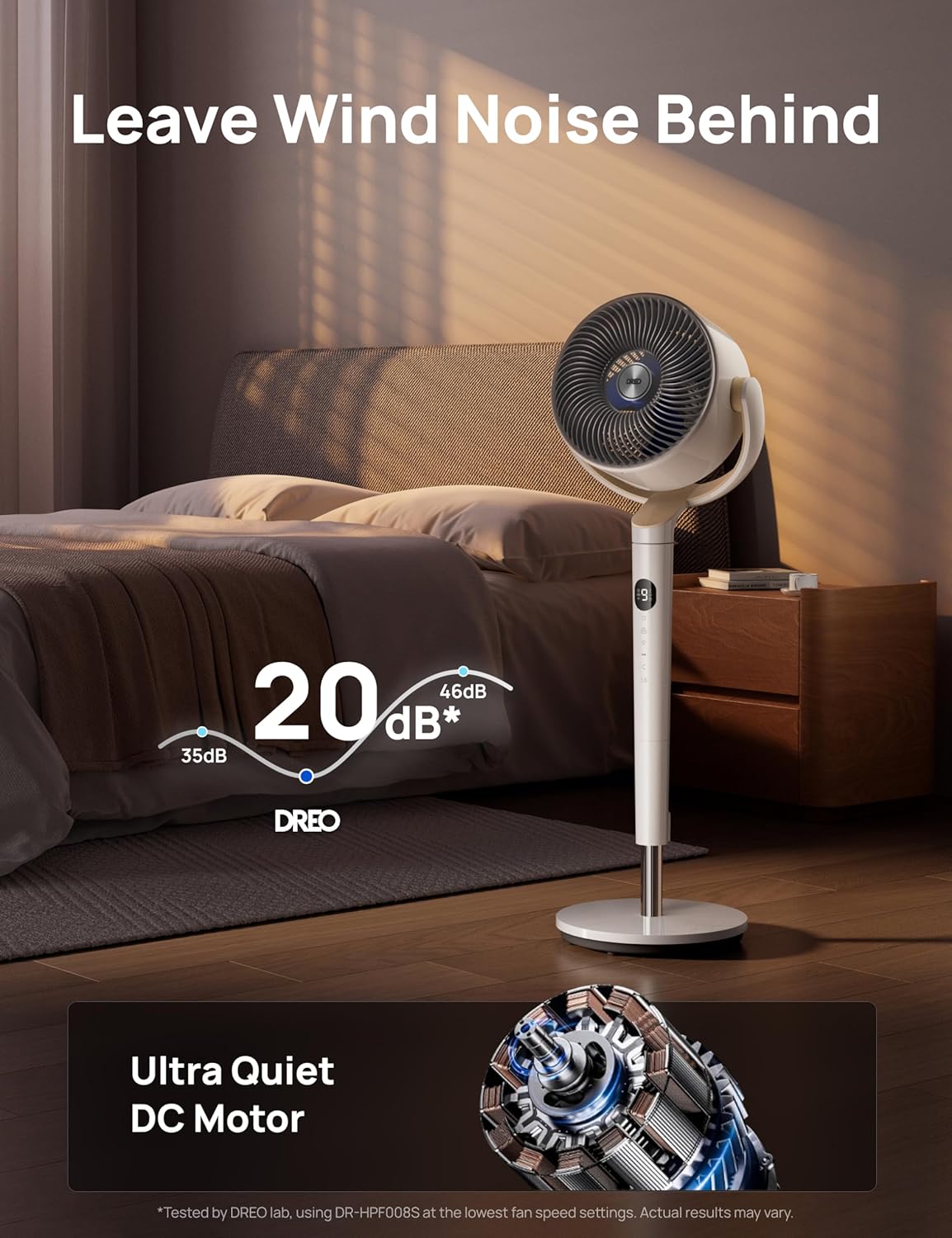 Dreo 23dB Intelligent ventilateur sur pied silencieux, 24M portée, volume d'air 1200m³/h, turbo circulateur, 102CM hauteur, 6 modes, 8 vitesses, oscillation omnidirectionnelle 120°+120°, PolyFan 502S