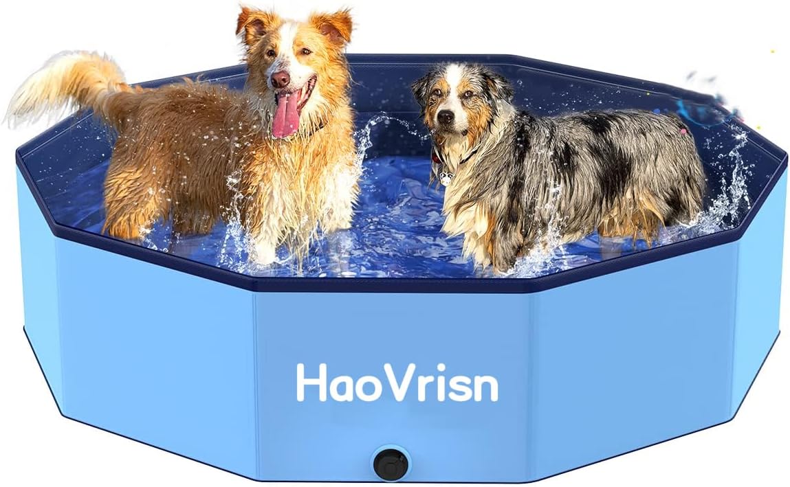 HaoVrisn Piscine pour Chien, 80x20CM Piscine Enfant et Animaux, PVC épais et Antidérapant, Grande Piscine Chien avec Rustines et Valve de Vidange (80 * 20cm)