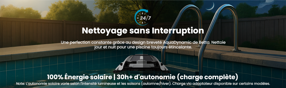 Le texte indique « Nettoyage sans interruption » et « 100 % énergie viable ». Série de schémas techniques illustrant le système ou le flux de processus.
