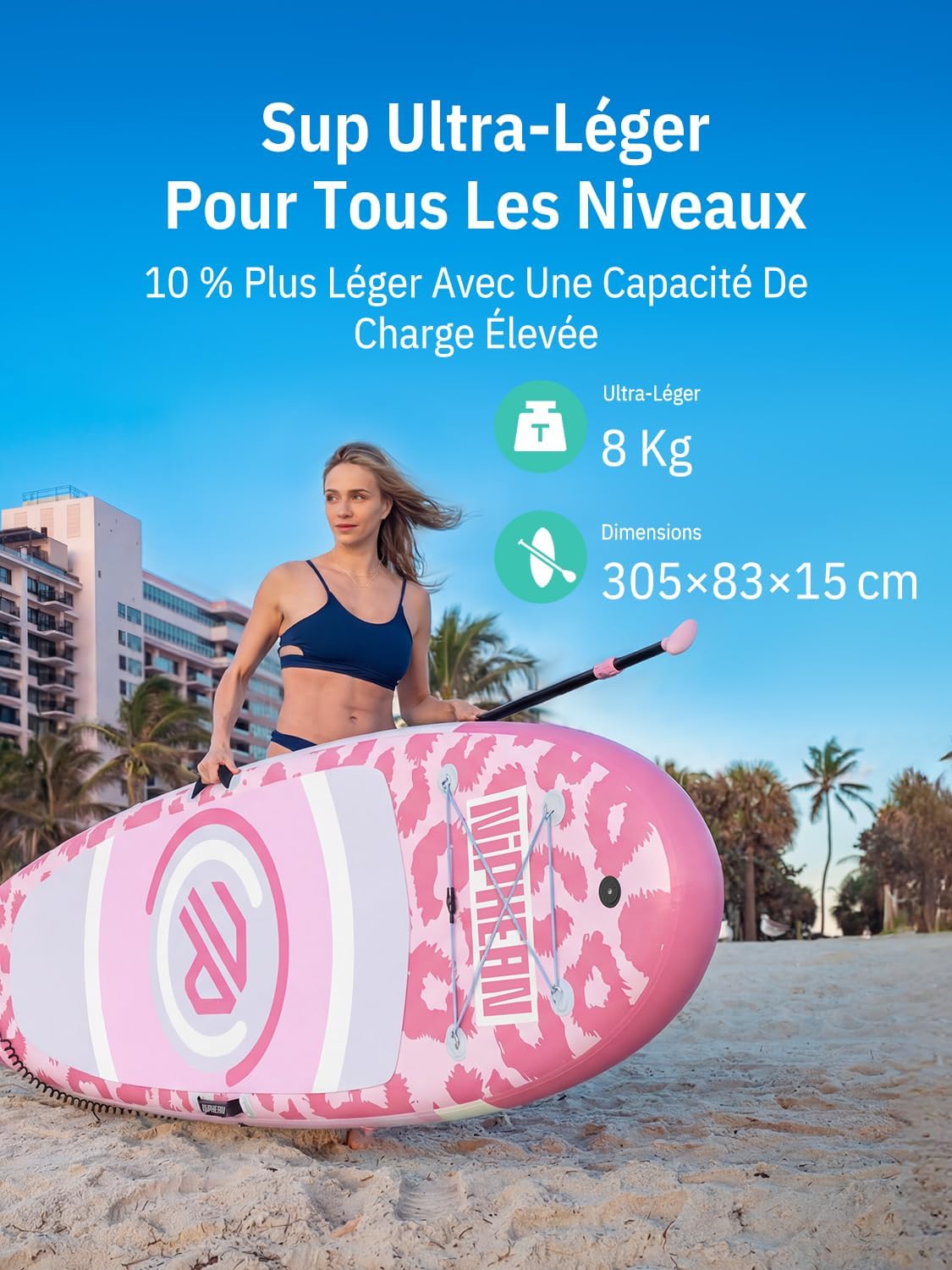 Niphean - Paddle gonflable adulte avec siège, ultraléger, antidérapant, stabilisateur, idéal yoga