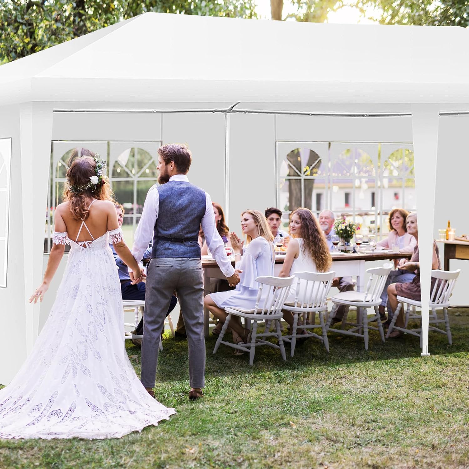 COSTWAY - tonnelle de jardin 3x6m, 4 parois amovibles, sac, blanc