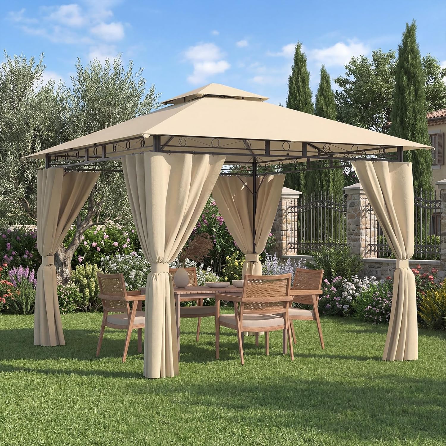 Devoko - Tonnelle Deluxe - 3x3m - imperméable, cadre métal, 4-6 pers.