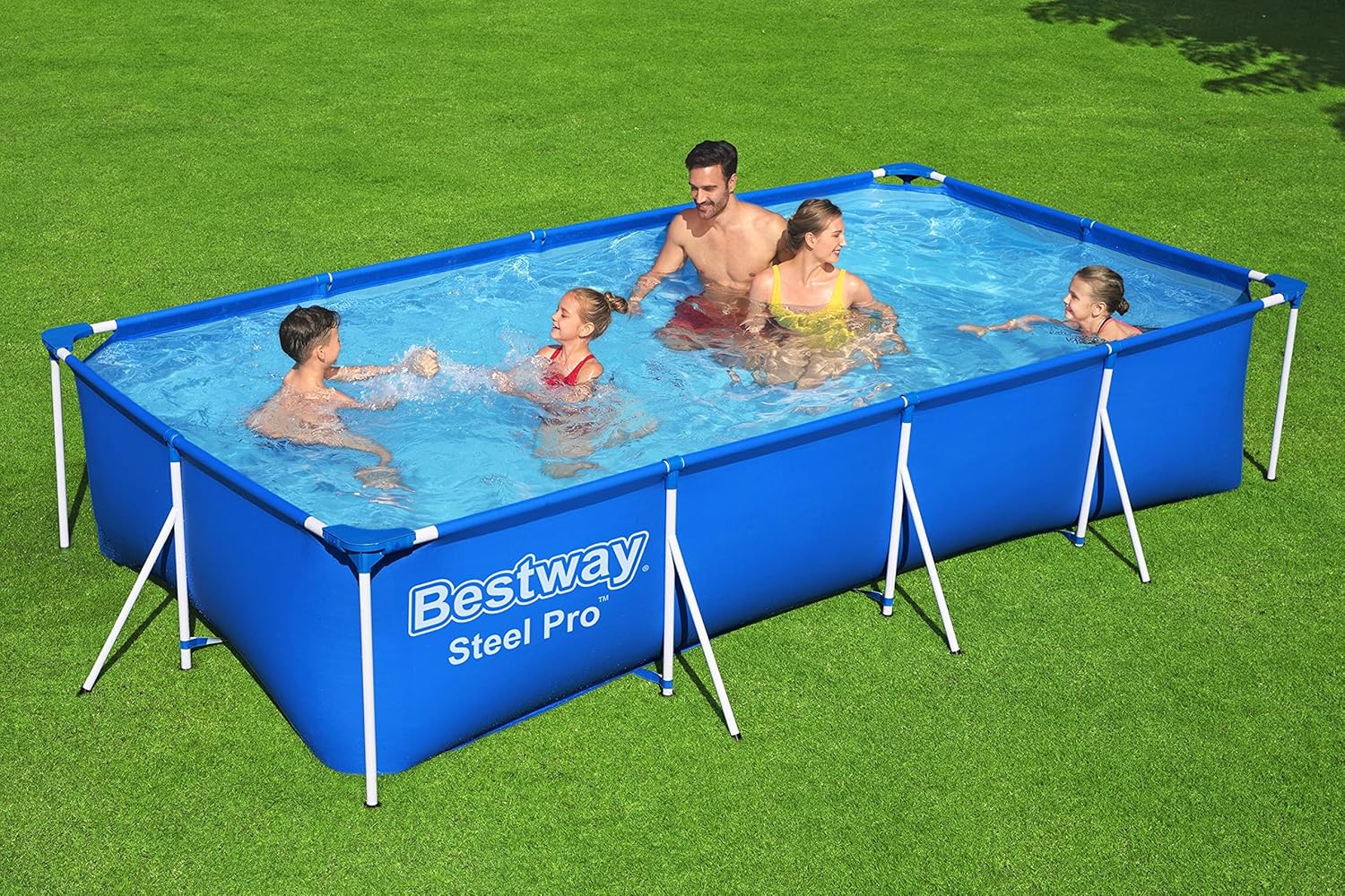 Bestway – Steel Pro – Piscine rectangulaire pour Enfant – avec Cadre en Acier et Pompe filtrante Piscine pour Enfant. 400 x 211 x 81 cm Bleu
