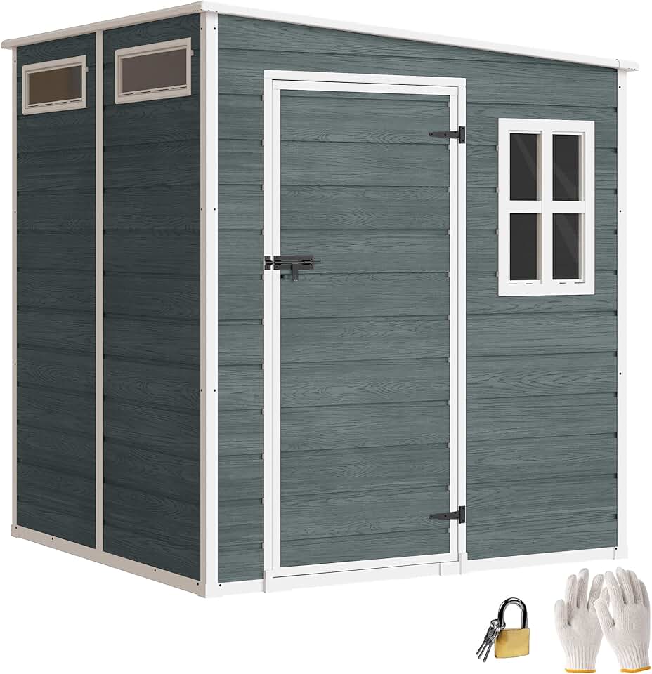 Outsunny - abri jardin résine, 3,3m², alu, plancher, fenêtres, 182x182x183cm