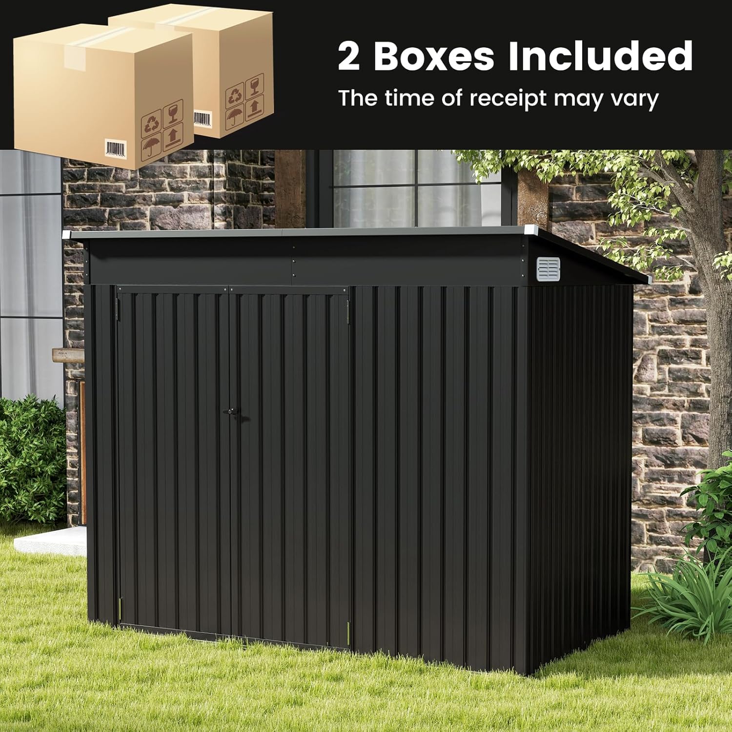 HOMASIS - Abri de Jardin Métal Extérieur - 235x117x185 cm, toit en appentis, 2 portes, 2 fenêtres d'aération, 2,6 m², re