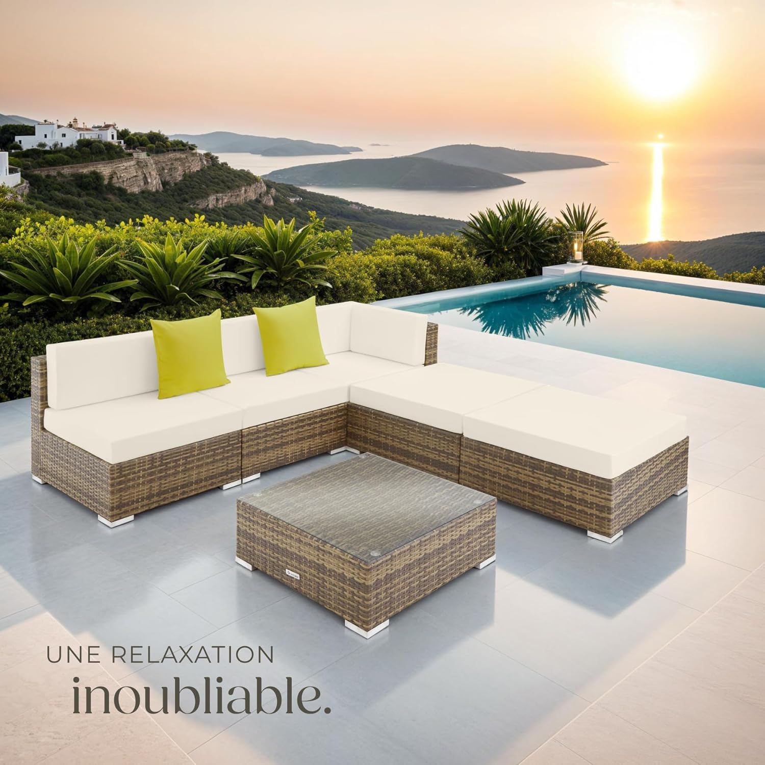 tectake - Salon jardin modulable XXL - 5 places, polyrotin, table, balcon terrasse